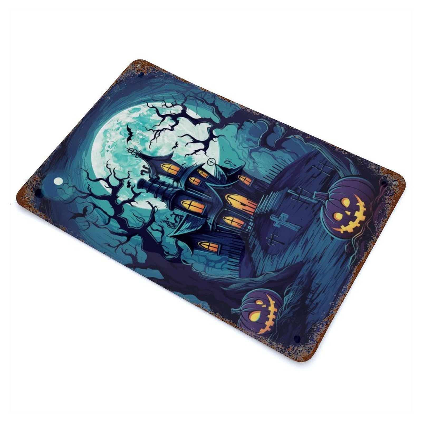 Spooky House Hallowen Vintage Metal Tin Sign 11.8"x7.9", Industrial Home Decor for Garage, Pub Or Kitchen