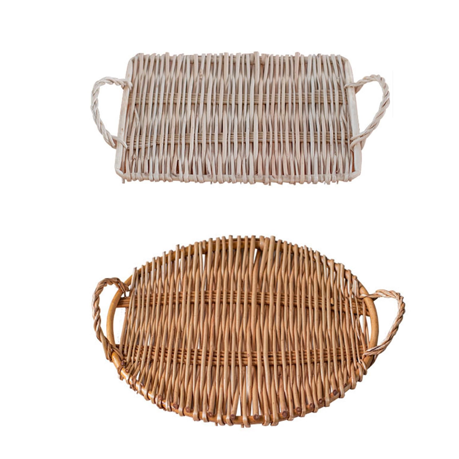 LICHENGTAI Cestino Portaoggetti In Vimini Naturale Fatto A Mano – Cesto Ovale In Rattan Intrecciato Per Pane, Colazione, Pasticceria E Matrimoni (20x12x2,5cm)