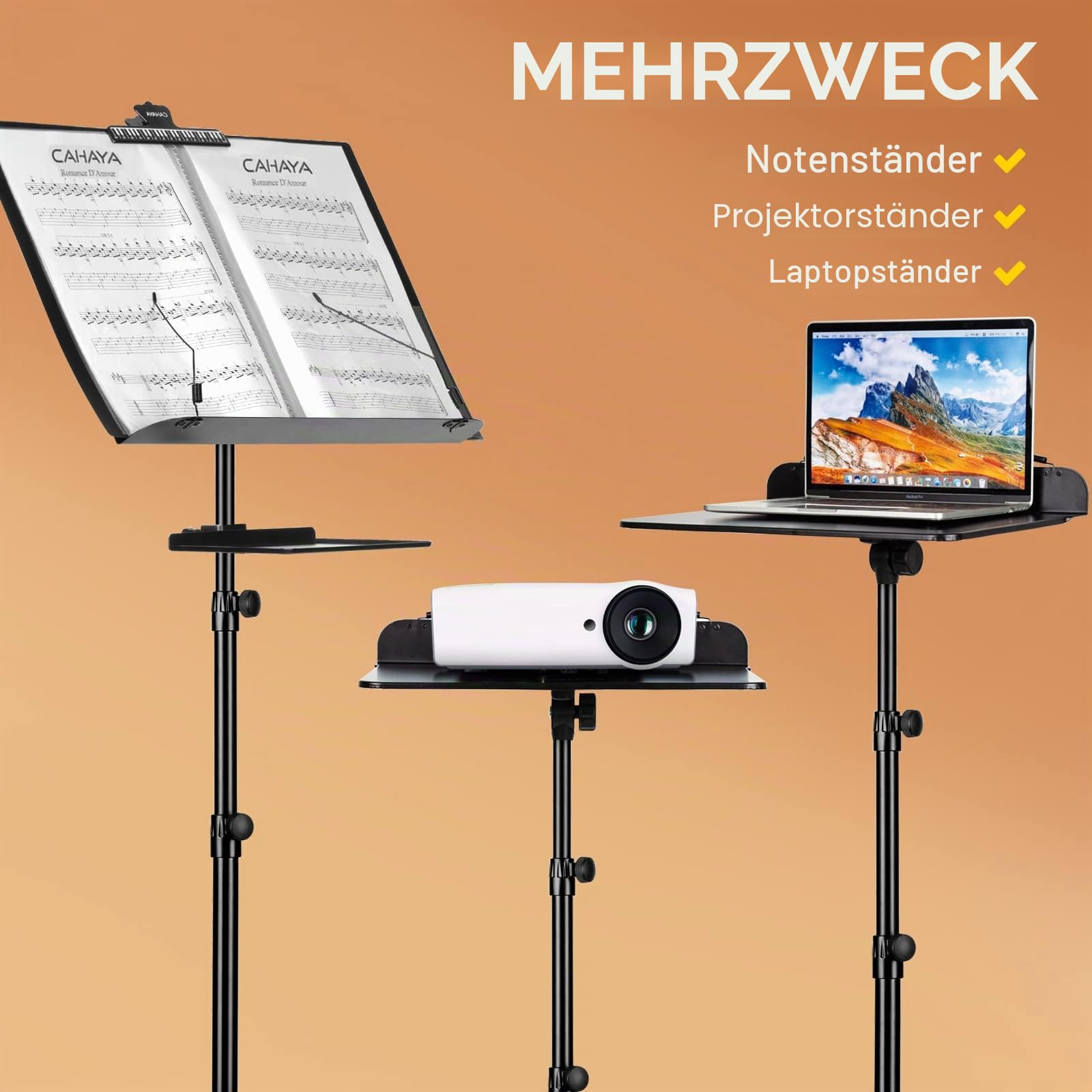 CAHAYA Metall Notenständer klappbar Höhenverstellbar mit Klemmbrett & Tischbuchständer mit Wasserdicht Tragetasche für Gitarre, Ukulele, Geige CY0194+CY0320
