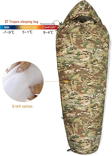 Miniatura 3 de MT Saco de dormir de la momia de la Fuerza del Ejército Militar 4 y Tropen Patrol con funda de compresión Bivy, sistema modular de dormir 2.0 para