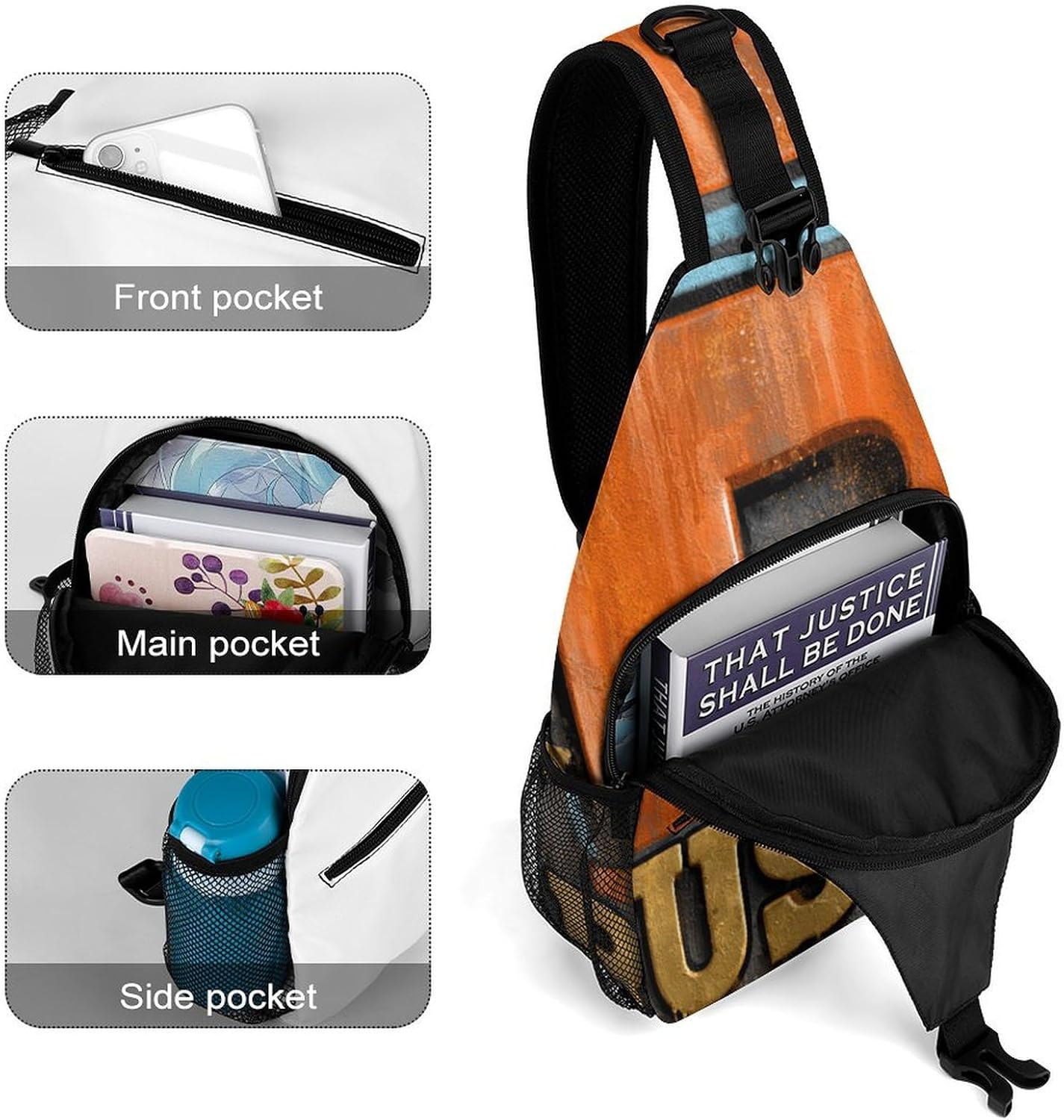 Letter R Sling Crossbody Bag Lightweight Chest Shoulder Backpack for Outdoor Sports
