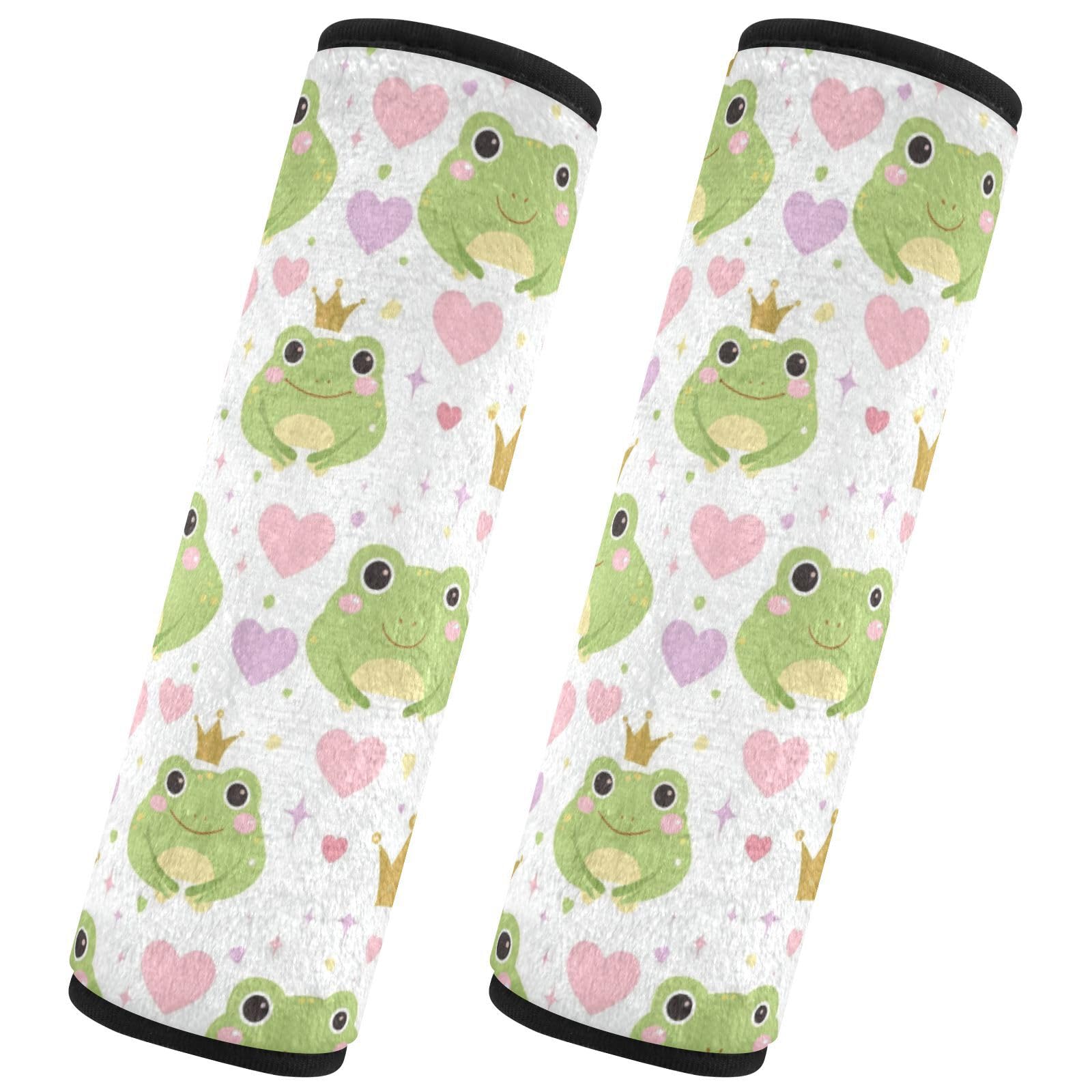 Seat Belt Covers 2 Pack Green Frog Princess Car Seat Strap Covers Super Soft Pink Hearts Car Seat Neck Cover for Boys Girls Adults Babies S