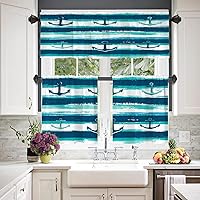 Vista 2 de Maritime Ocean Cafe Curtains,Anchors Nautical Art Blackout Tier Curtain Multilayer Polyester Short Kitchen Drapes 2 Pack 26X24 Inches Anclajes