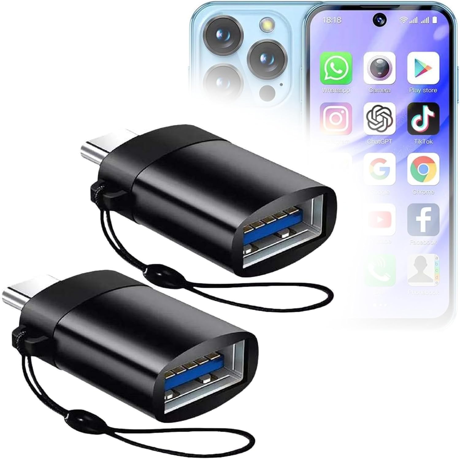 BoxWave Cable Compatible with SOYES XS 19 Pro - USB-C to A PortChanger (2-Pack), USB Type-C OTG USB Portable Keychain - Slate Black