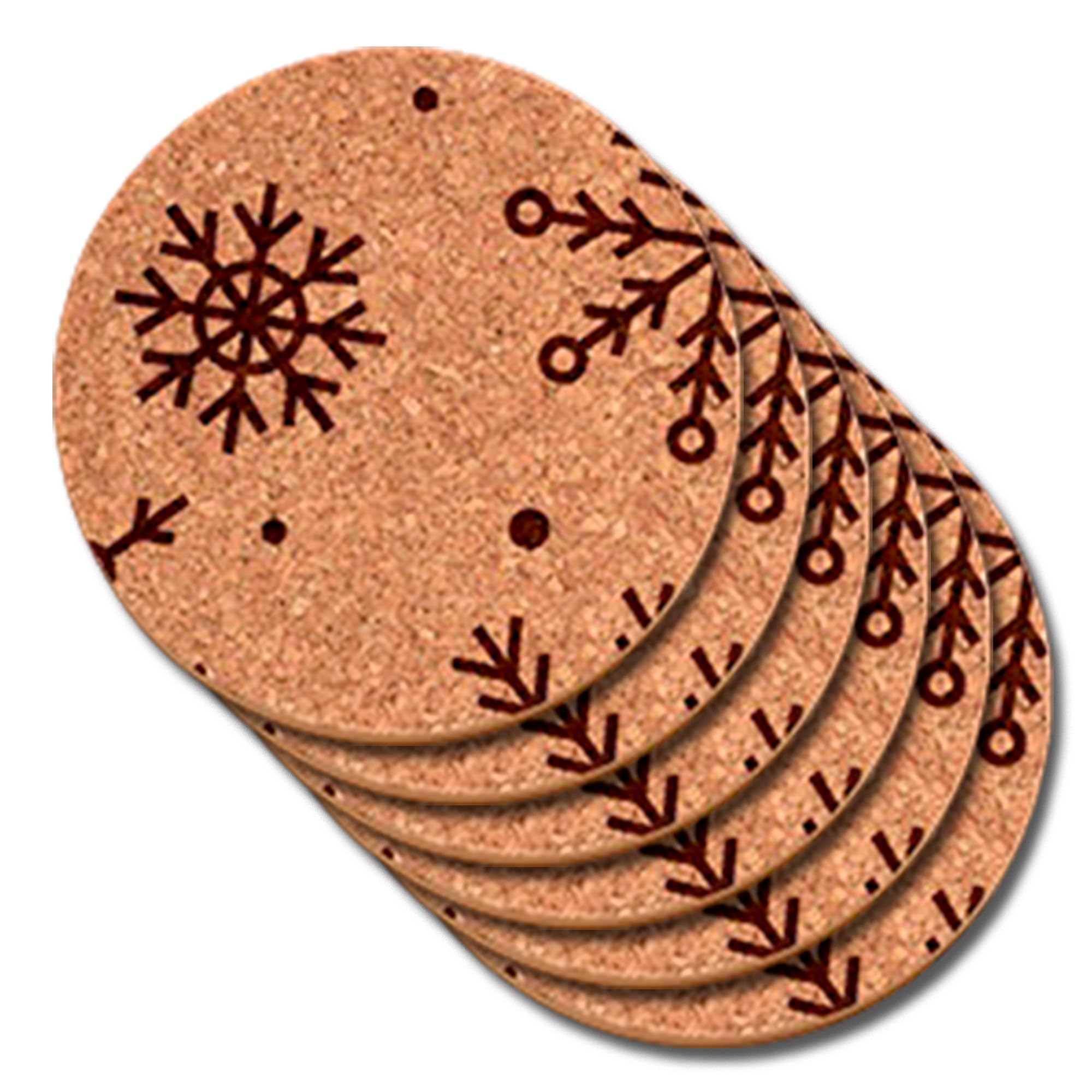 Go4Cork Cork Round Coaster Christmas Themed with Snow Flakes, Pack of 6 | Heat Resistent, Reusable, Easy to Clean