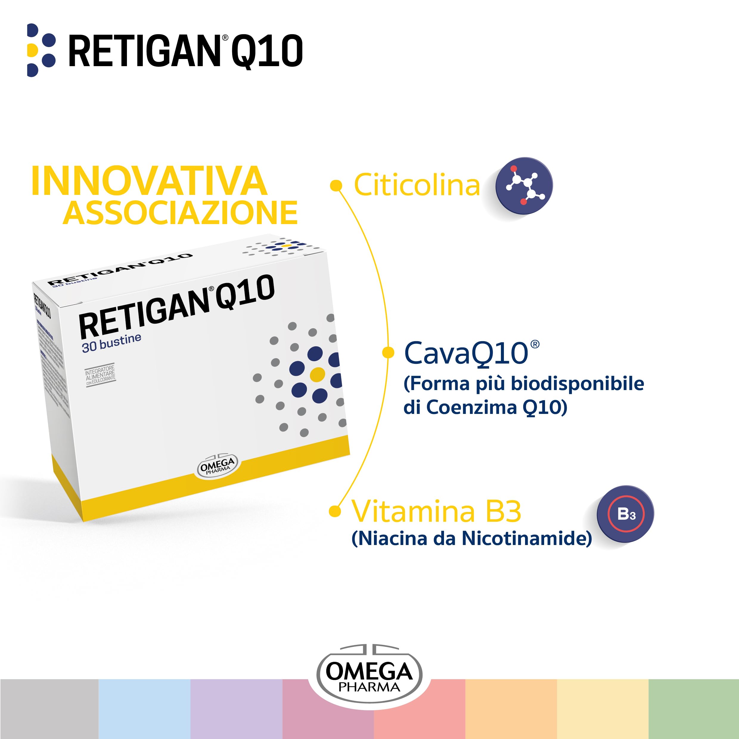 Omega Pharma - Retigan Q10 - Contribusce al Normale Funzionamento del Sistema Nervoso - 30 Bustine