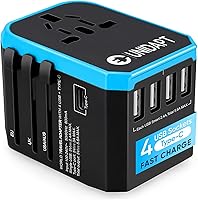 Unidapt Universal Travel Adapter: Europe UK Australia US Plugs, 1 AC Outlet, 1 USB-C & 4 USB-A Ports for Worldwide Trips