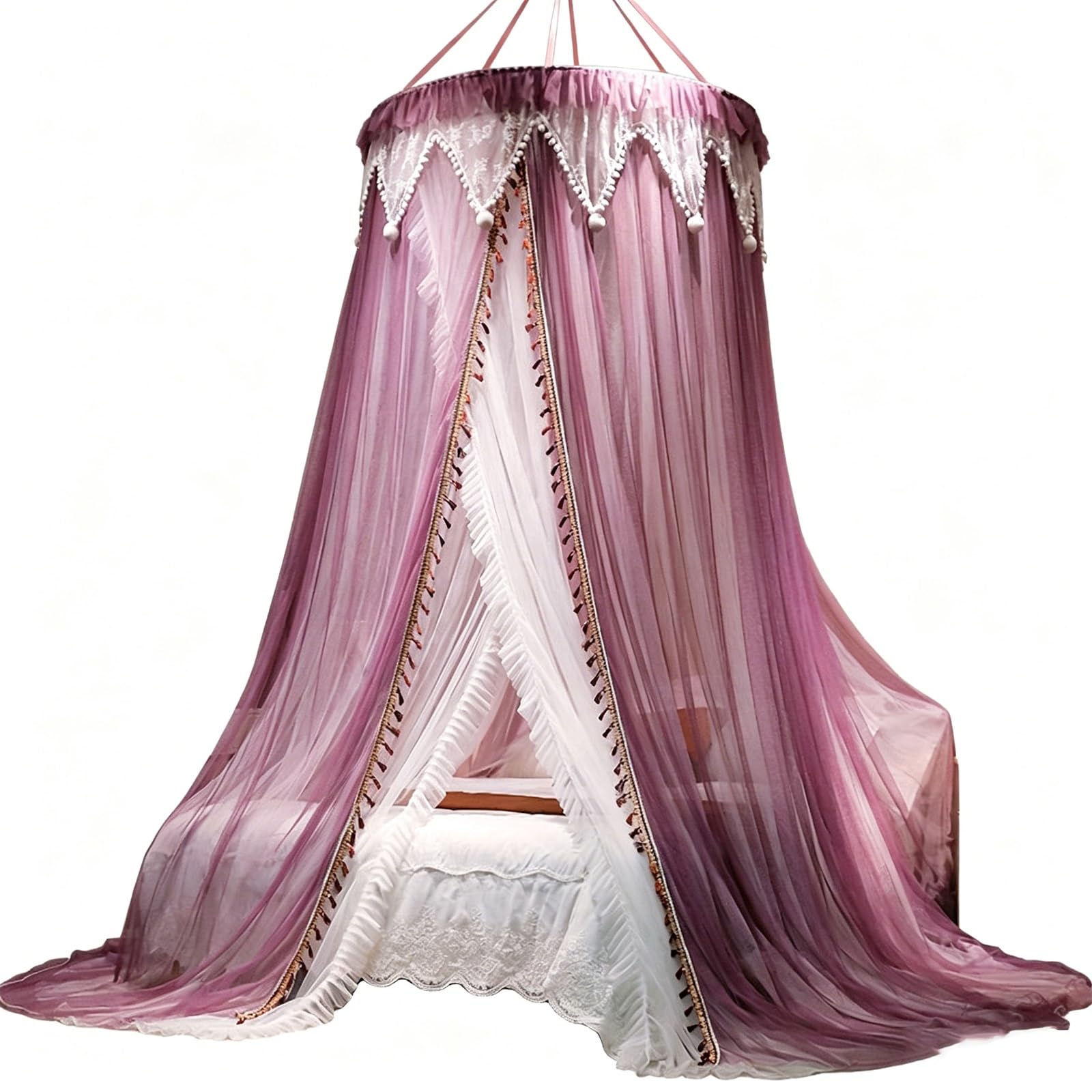 SARKEY Prinzessinnen Betthimmel,Bettvorhang,Feines Durchsichtiges Netz,Kuppelbetthimmel,für Mädchen Und Erwachsene,romantisch Für Hochzeit,Schlafzimmer,Dekoration(Dusty Purple)