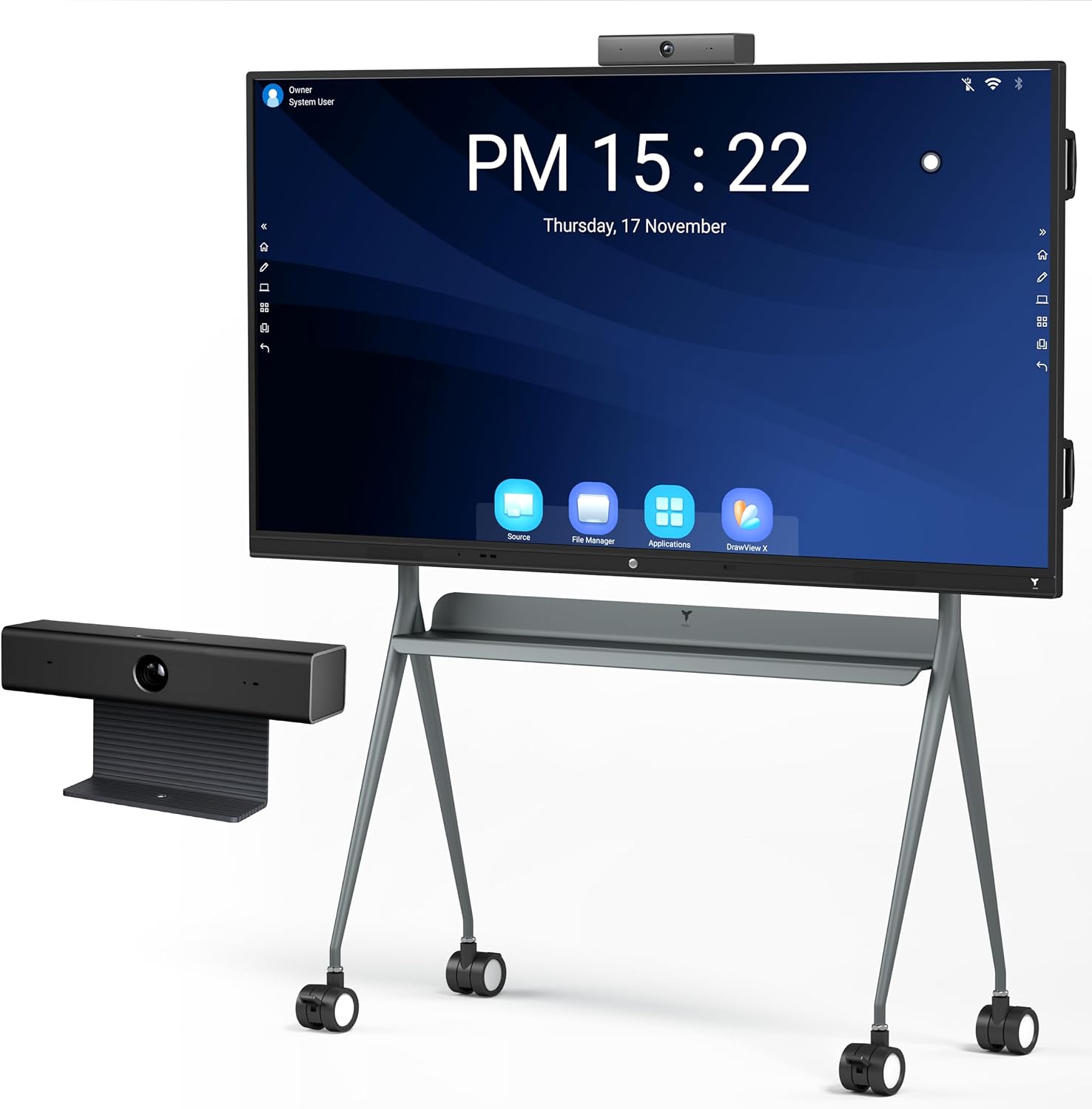 TIBURN HQ Board 75″ R2-C Smart Board Interactive Touchscreen Computer, Smart Whiteboard with Conference Camera for Classrooms and Businesses (Stand Included)
