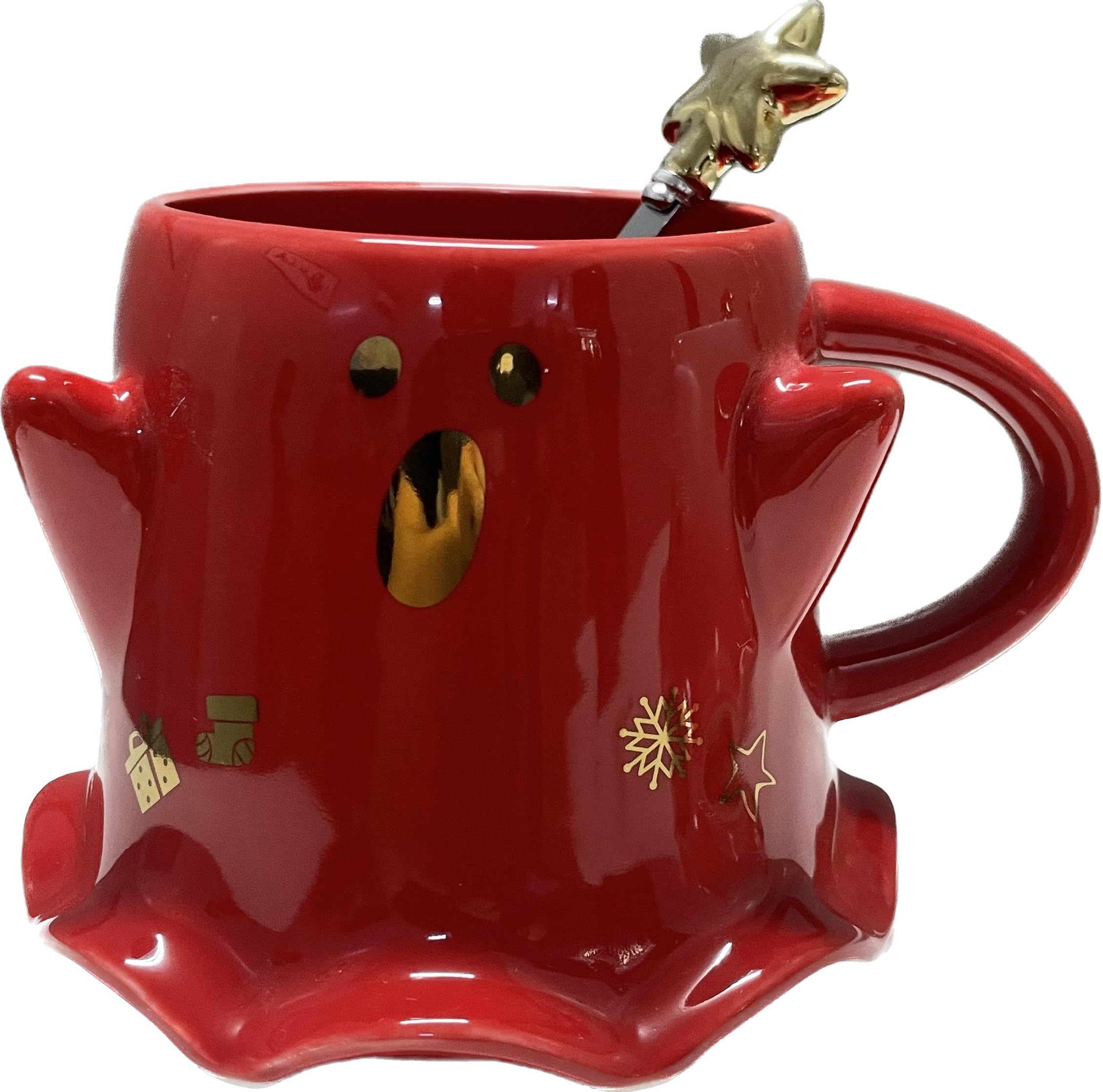 KKGUD Novelty Tea Cup, Ceramic 15.5oz Halloween Coffee Mug with Spoon- Scary Ghost (Red), Scary Ghost- Red, Normal