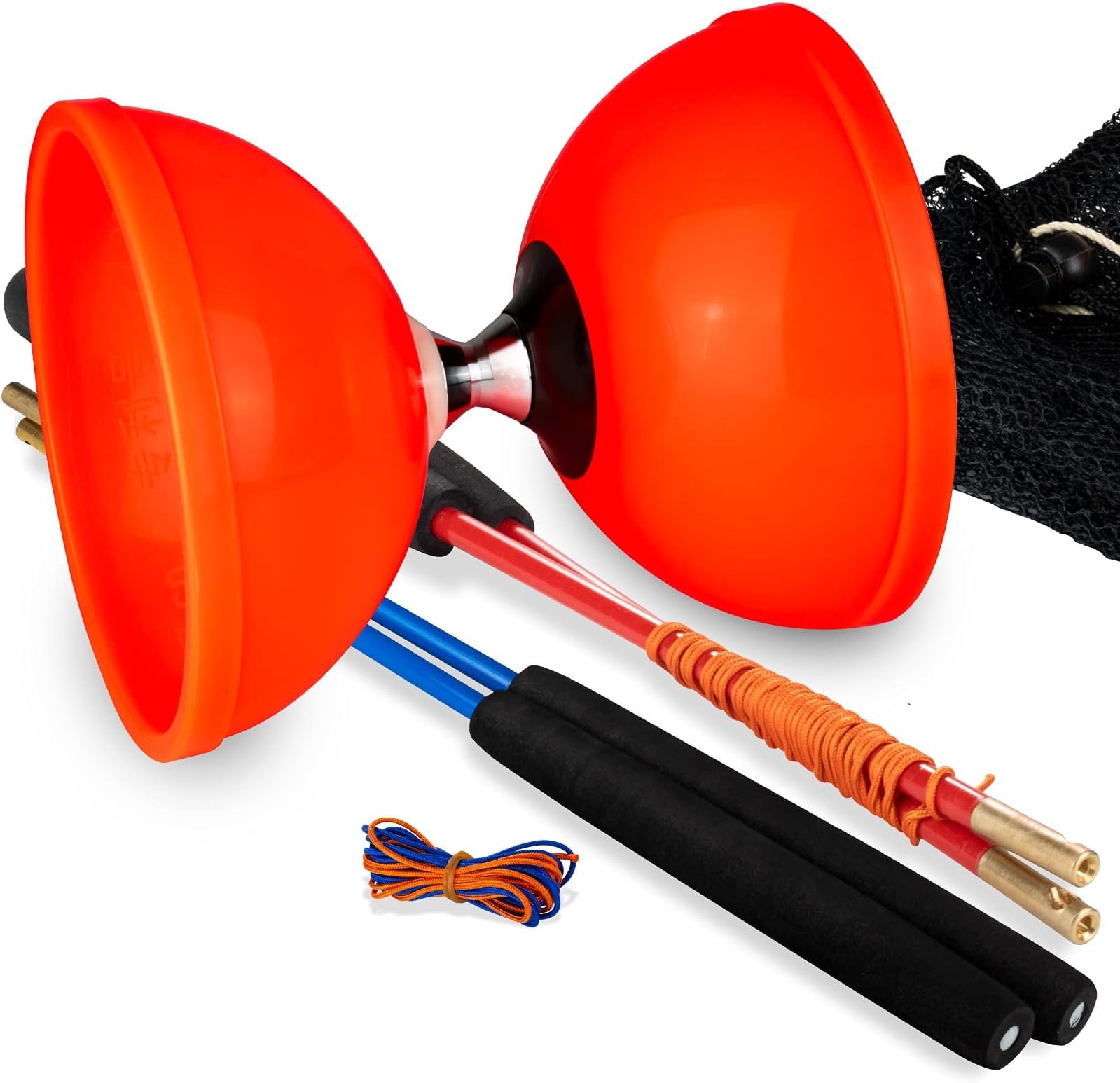 CHEE MONG Diabolo Yoyo Pro Triple Bearing Chinese Yoyo, 5” Chinese Yoyo Diabolo Toy for Adult Kids, Orange Diabolo Big Diabolo Yoyo with 2 Carbon Sticks, 2 Strings, 1 Drawstring Bag