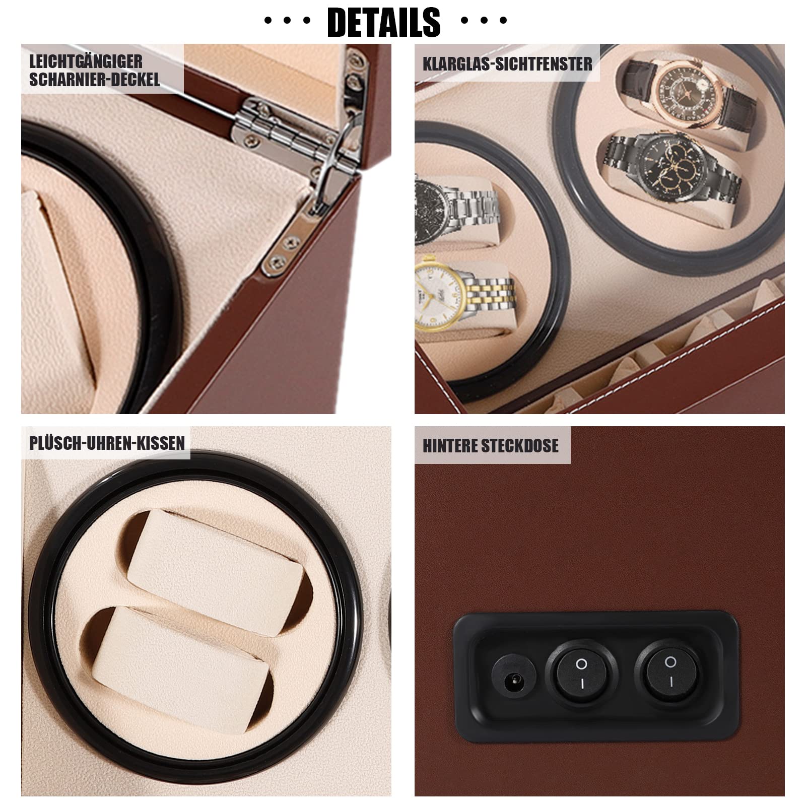 Futchoy Rotomat do zegarków automatyczny rotomat 4 + 6 pudełko na zegarki Watch Winder do zegarków automatycznych, brązowy