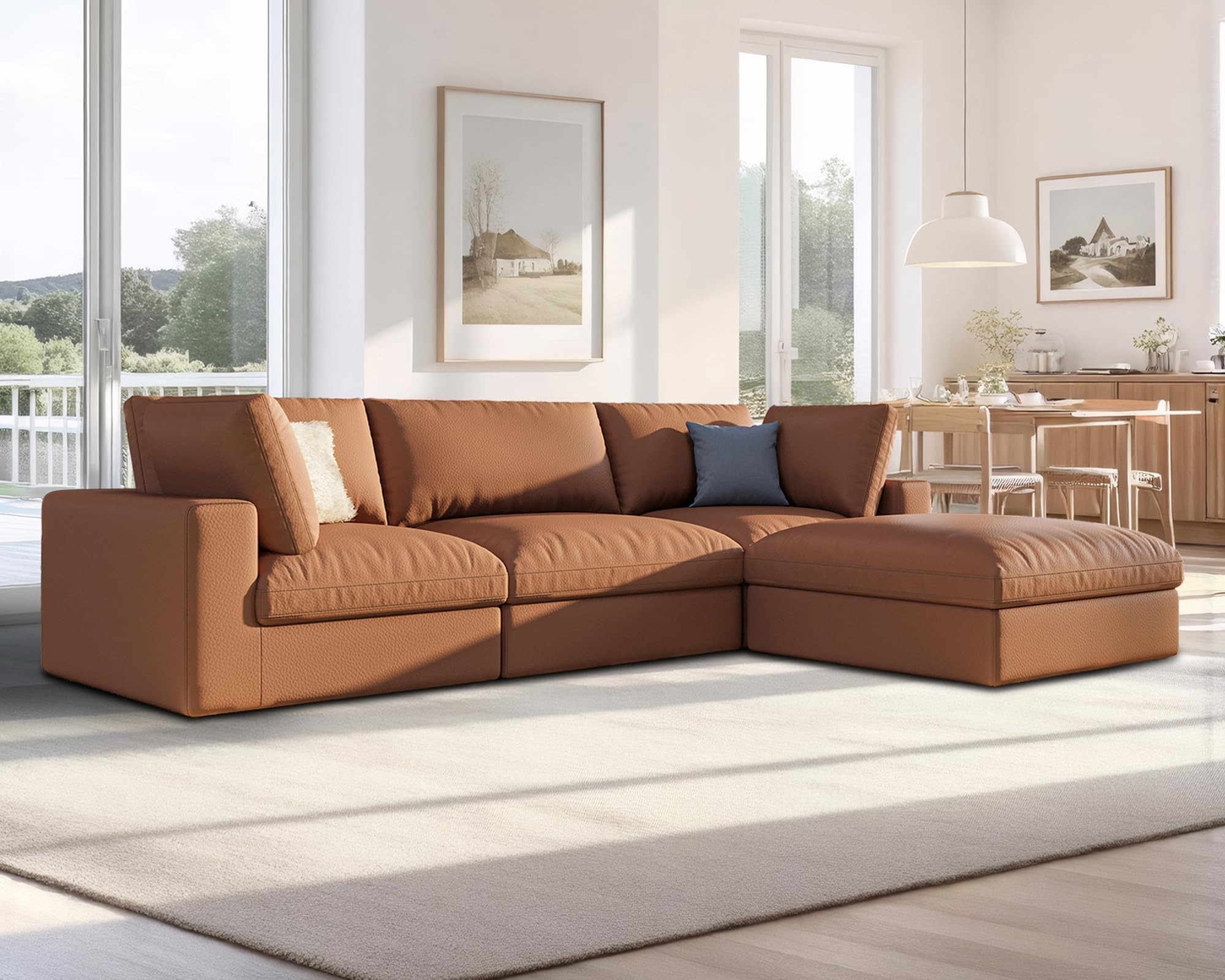 AMERLIFE 114 Inches Modular Sectional Couch Feather Down Filled Sectional Sofa 4 Seats L Shaped Couch with Chaise