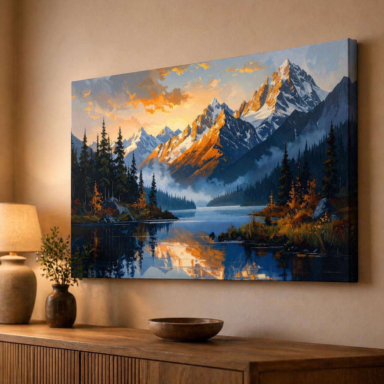 KUNJ CART Luxury Artistic Snow Mountain Painting For Living Room Big Size | Nature Canvas Landscape Wall Art Painting For Bedroom, Office | Large Size Mountain Snow Peak With Lake Wall Art | Premium Home Decor (40 X 24 INCH, Unframed - LARGE)-image-23