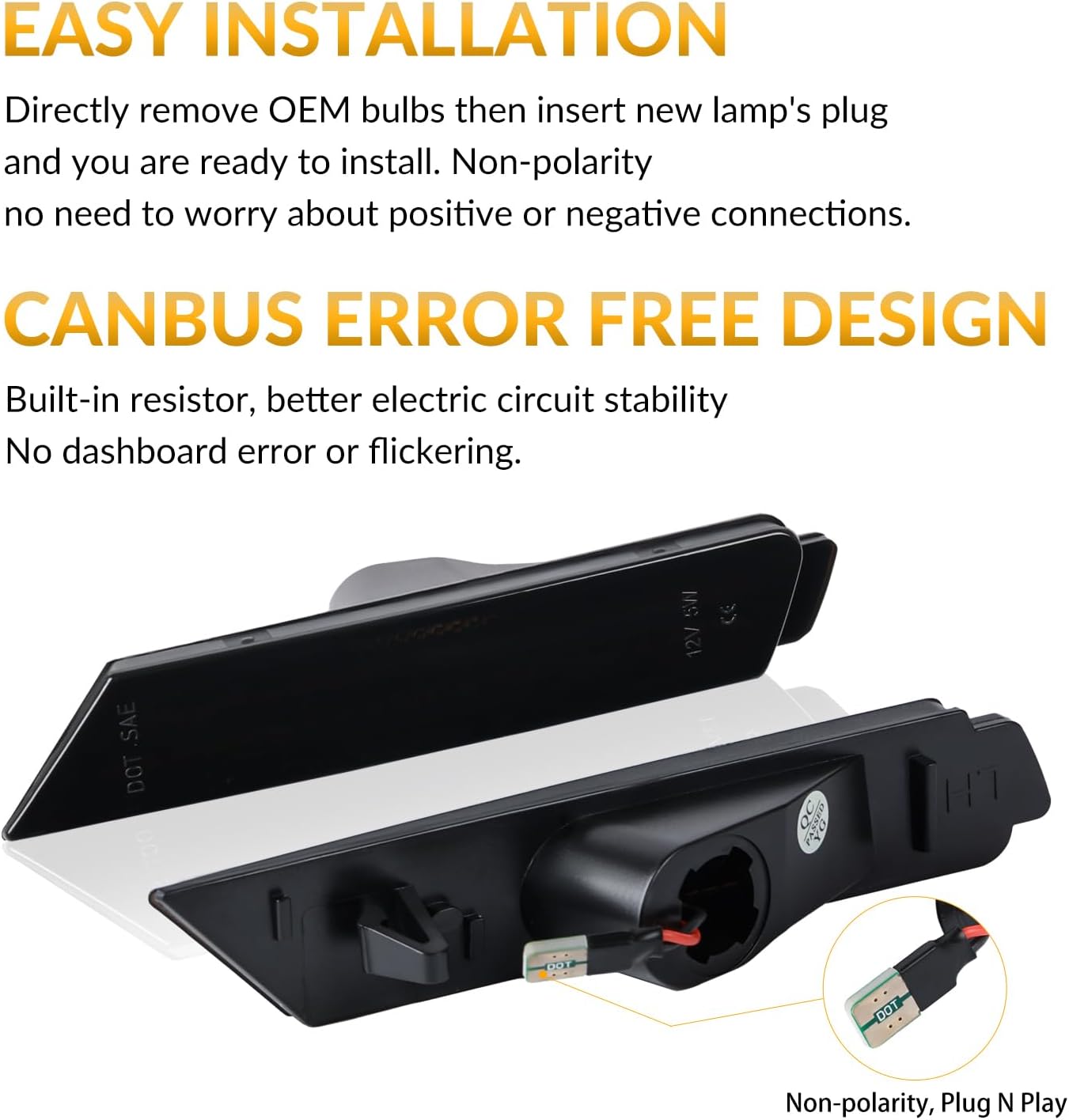 LED Side Marker Lights Front Bumper Sidemarker White Reflectors for 2010-2015 Chevy Camaro 2PCS, Smoked Len