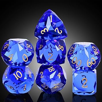 DNDND 7-Piece Glass Dice Set DND- Multifaceted Blue RPG Dice Set for D&D, Tabletop Gaming, Collectors | Premium Gift Box & Durable Design Sapphire Blue