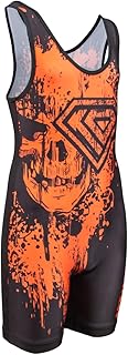 KO Sports Gear Orange Skull Wrestling Singlet
