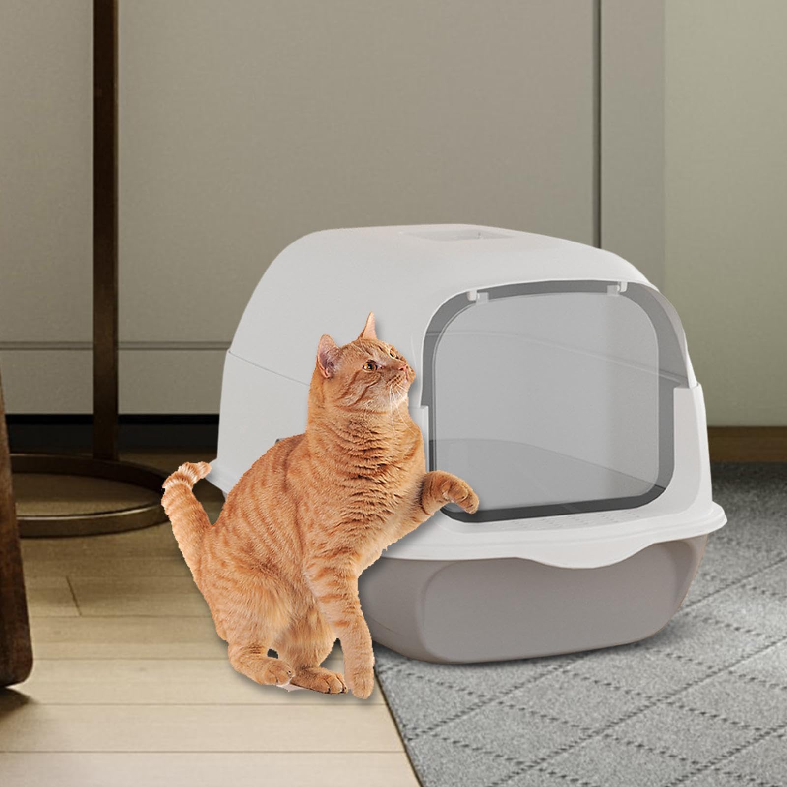 Arenero para Gatos Totalmente Cubierto con Pala, Gran Capacidad, Extraíble, a Prueba de Salpicaduras, Fácil de Limpiar, Arenero para Gatos, Gris