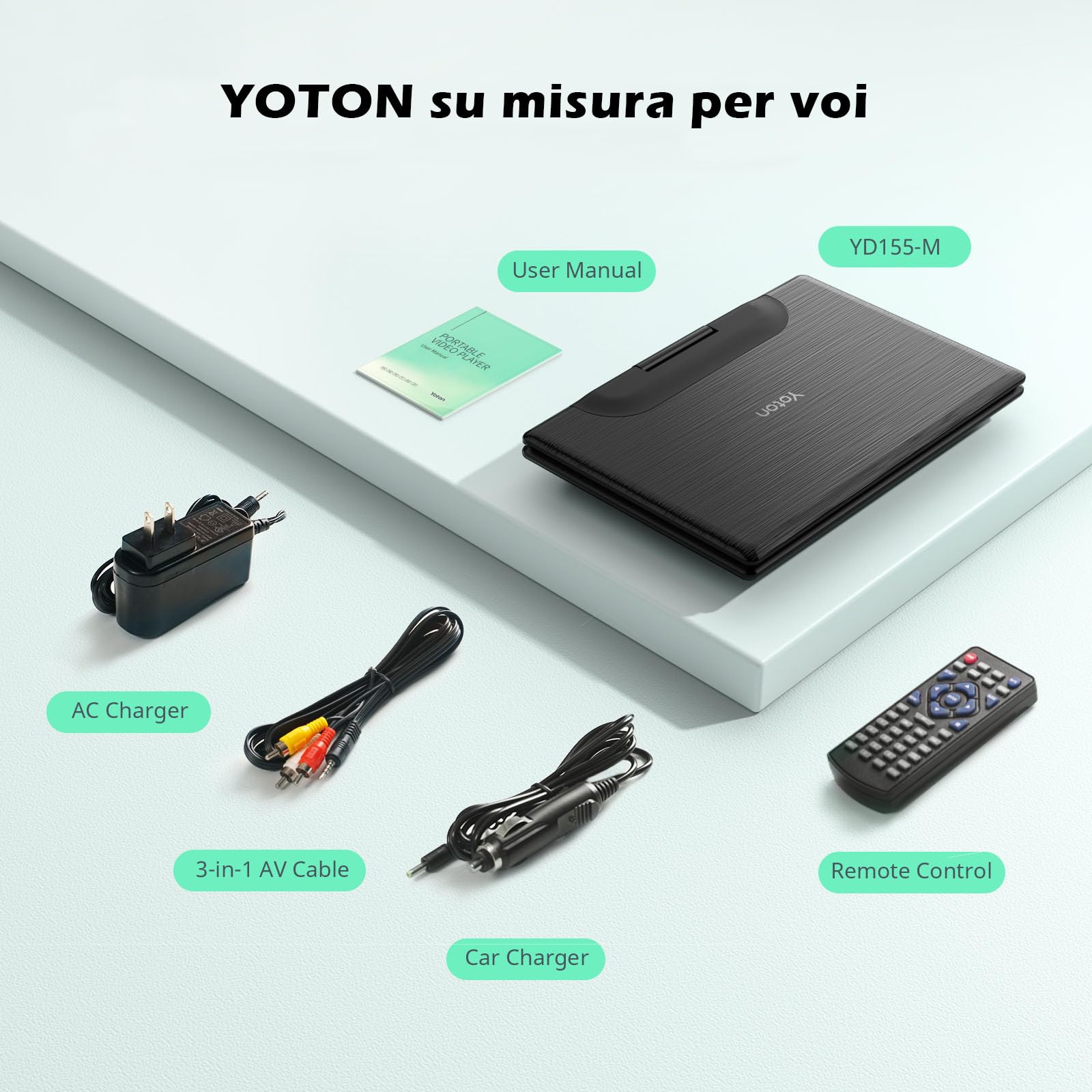 YOTON Lettore DVD portatile 16.9" schermo girevole HD 14.1" USB/SD Caricatore Auto