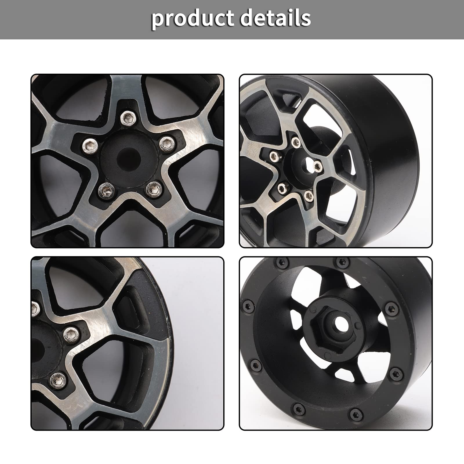 Rchobbytop 4pcs 1.9" Aluminum Beadlock Wheels For 1/10 RC Crawler - Black/Red, 12mm Hex, For TRX-4, SCX10, Axial - View #12