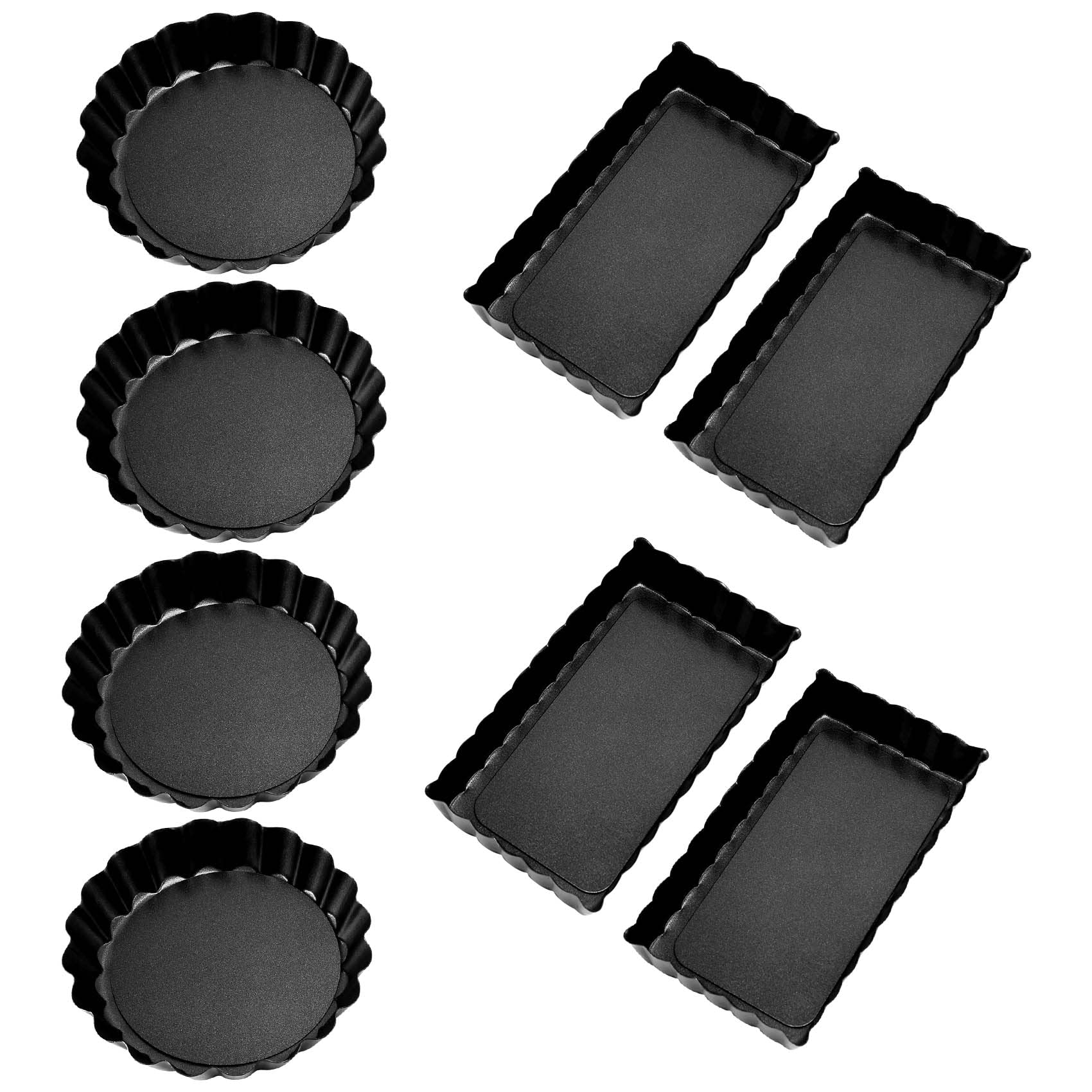Lot de 8 moules à quiche antiadhésifs (ronds et rectangulaires) avec fond amovible cannelé pour tarte aux fruits et biscuits
