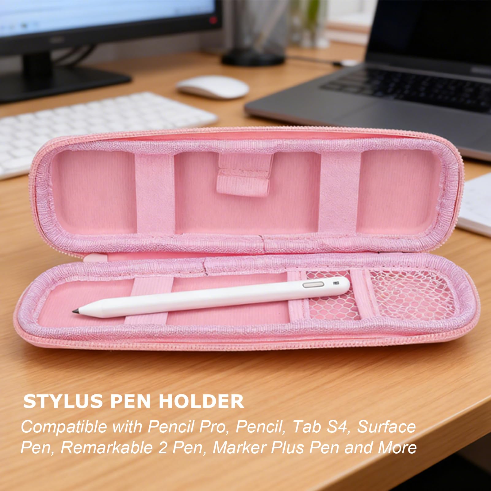 EVA Small Pencil Case, Hard Shell Zipper Pouch for School Office Supplies Pens, Data Cables, Organizer Makeup Bag (Rosa) - Image 4