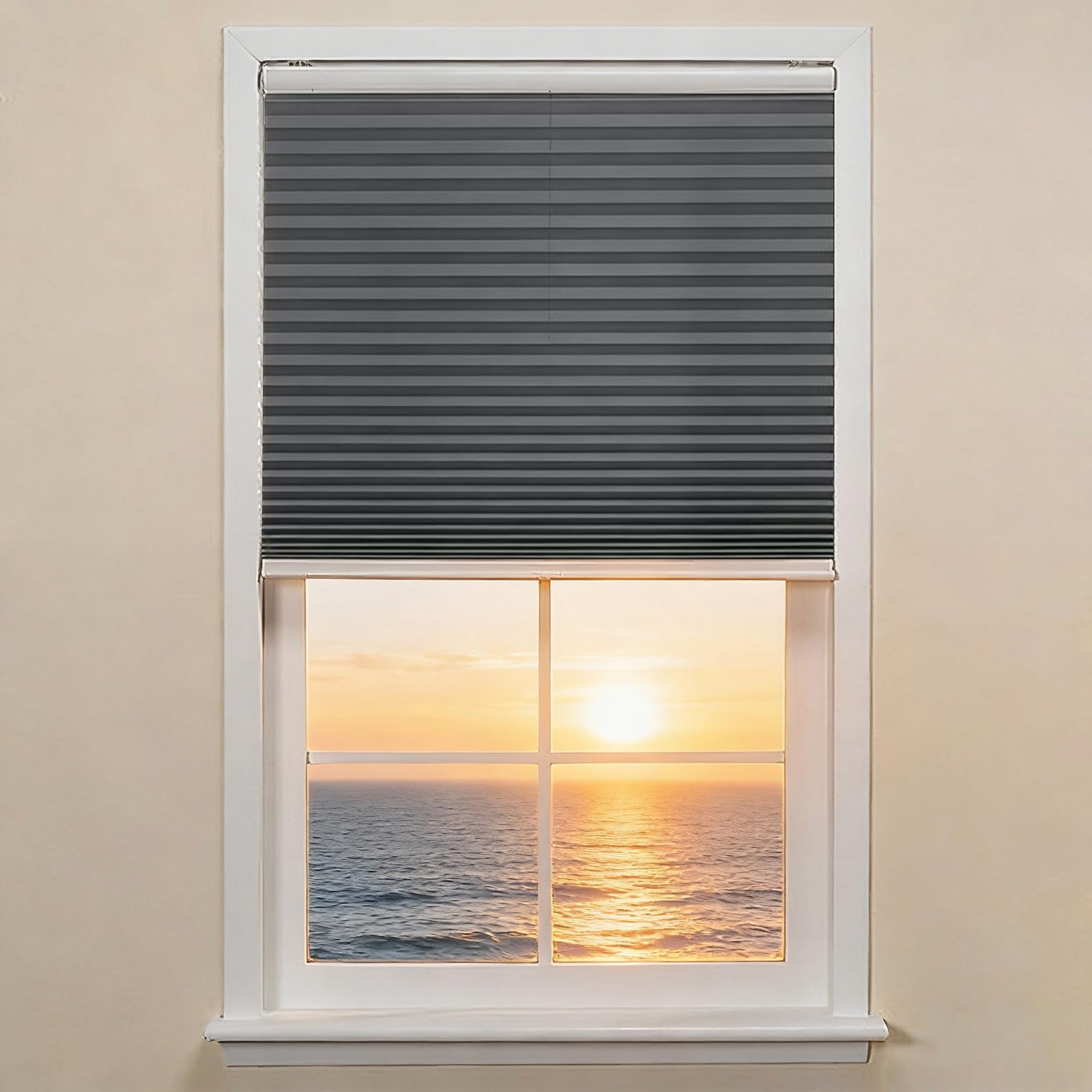 Store Plissé Gris 105 x 20 cm Opaque - Rideau Occultant Prêt à Poser pour Salon et Chambre
