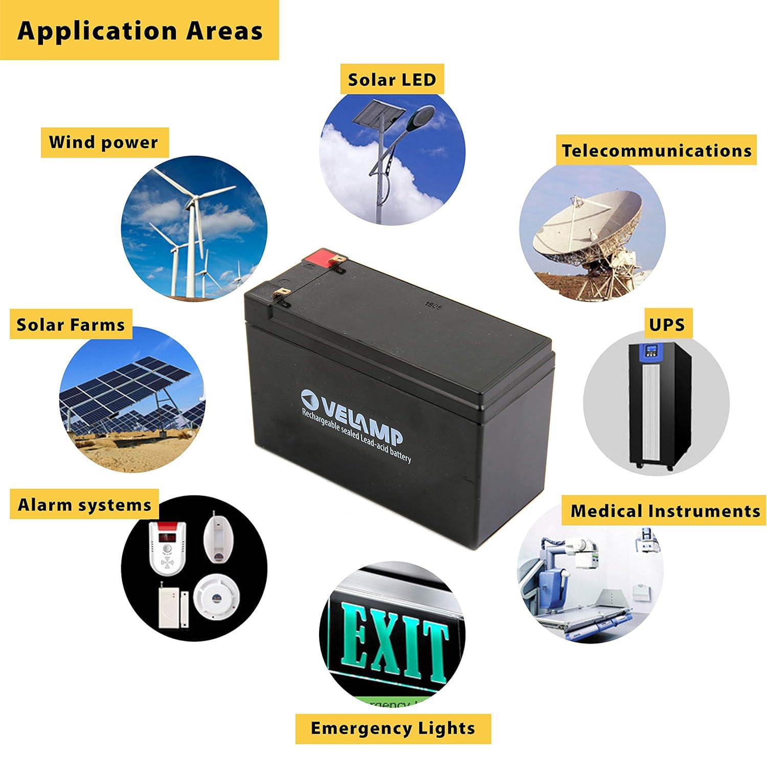 VELAMP Batteria al Piombo Ermetica Ricaricabile 12V 2.2Ah Attacchi Faston F1 per UPS Allarme