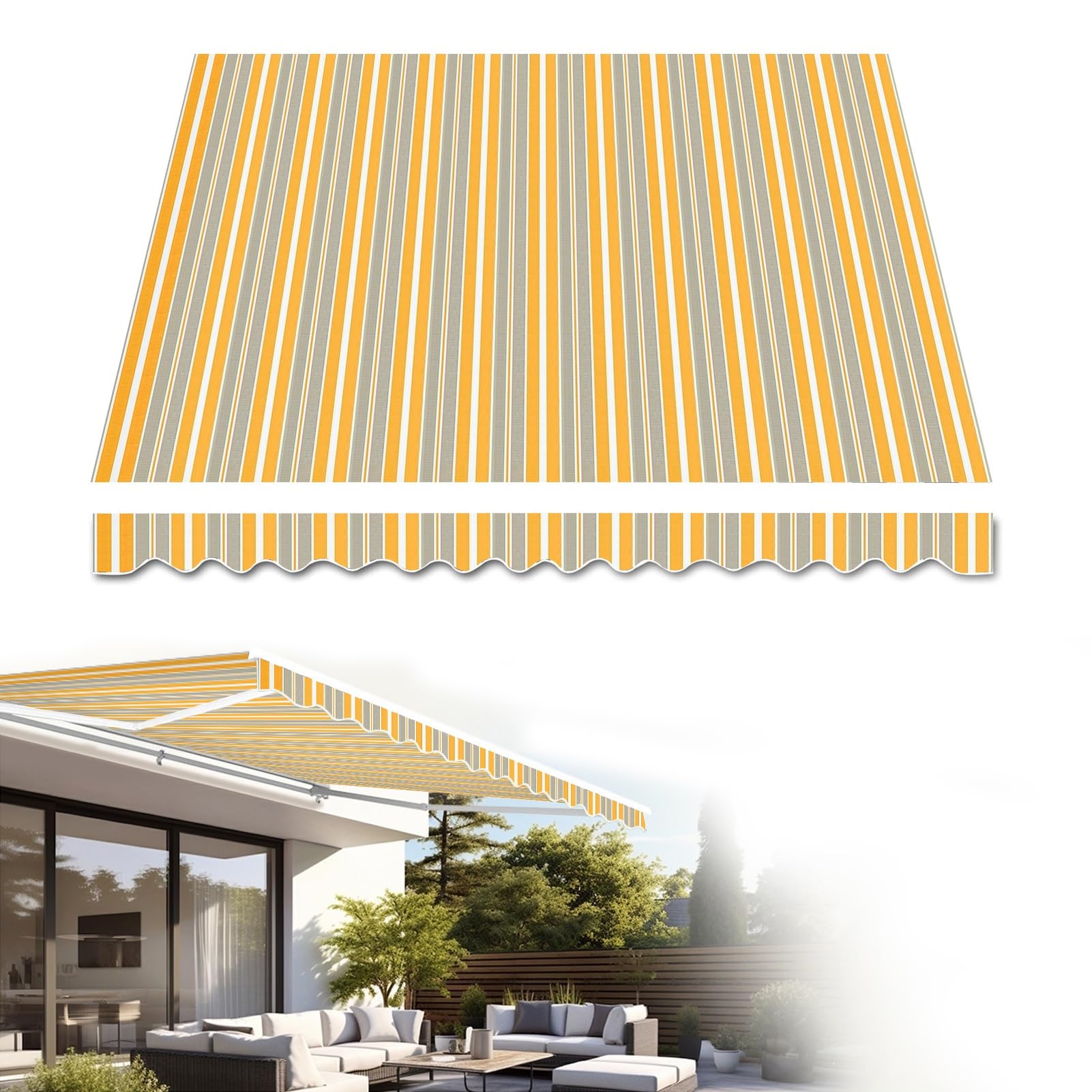Wasserdichter Ersatz-Leinwand für einziehbare Markise, Outdoor-Sonnenschutz, Vordach für Veranda, Regenschutz, Fenstertür, gelb-weiß gestreift, 4 x 2 m