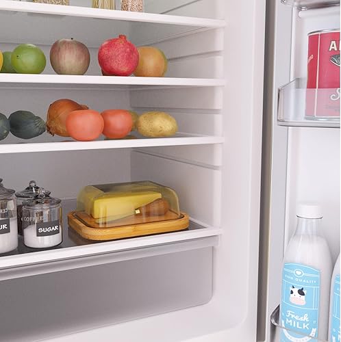 Miniatura 5 de GorGin Mantequillera con tapa para frescura de encimera y refrigerador, plato de mantequilla de vidrio con plato de bambú grueso, bandeja de