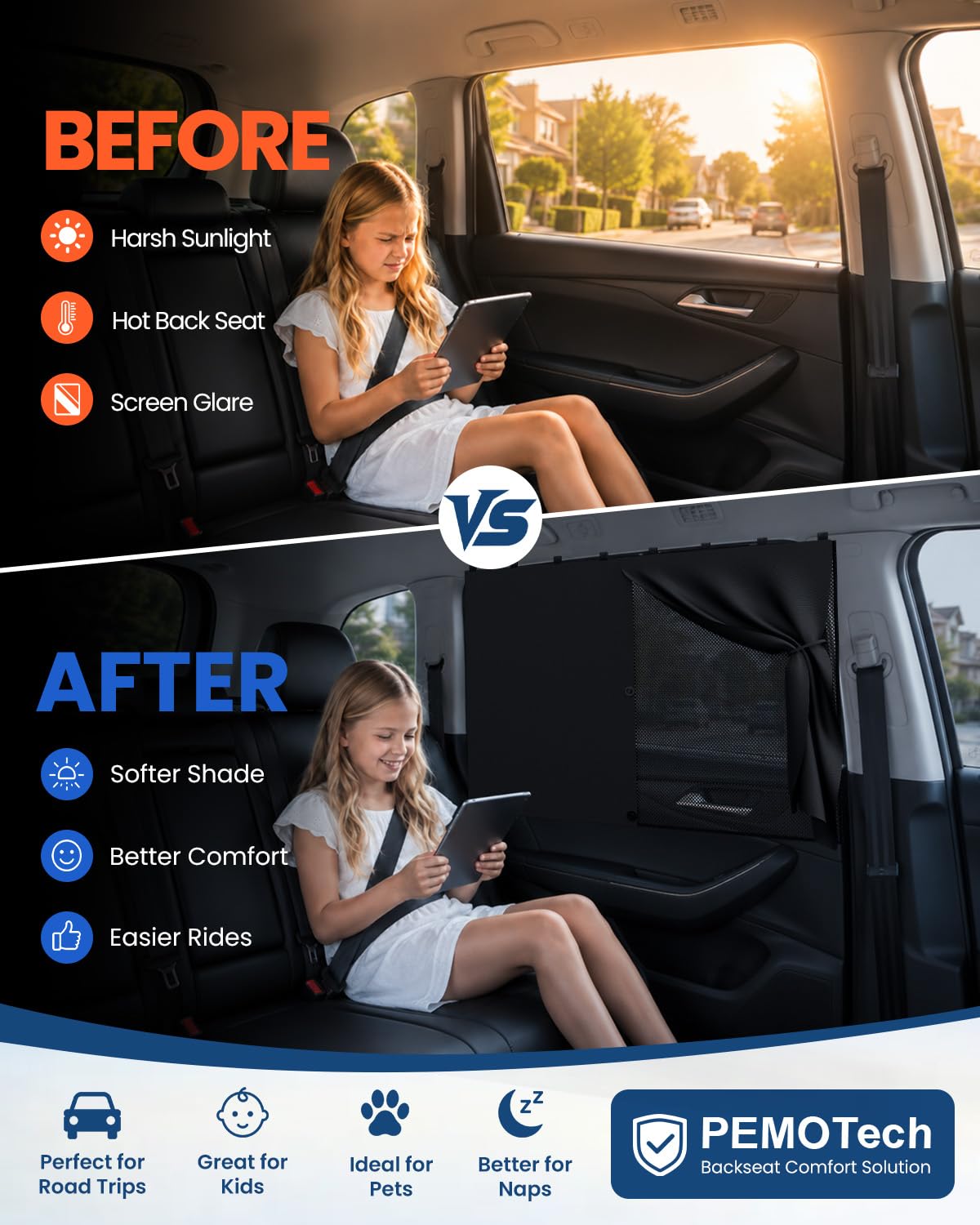 PEMOTech Sonnenschutz Auto Baby【2 stück/Magnetisch】 UV-Schutz Auto Vorhang Nachhaltiges & Hochwertiges Doppelte Schutzwirkung Sonnenschutz Kinder fit 99% Autos, Privatsphäre Für Ihre Familie
