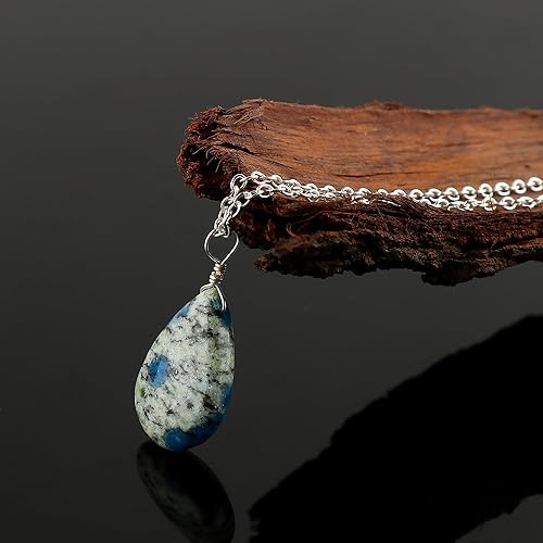 Miniatura 2 de CRYSTALINES Natural K2 Jasper Gemstone Pendant Necklace, Pear Cabochon, Dainty Necklace, Birthstone, Healing Crystal, Handmade Silver Jewelry,