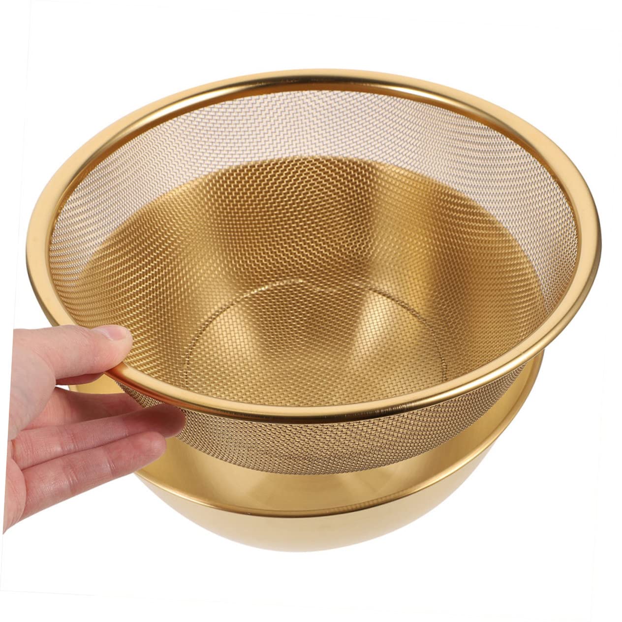 PRETYZOOM Set Colini Scolapasta in Acciaio 2 Pezzi Colino Per e Ciotola Drenante Per Frutta e Design Resistente 24 Cm Color Oro