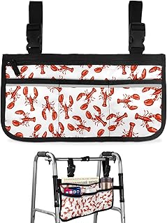 Coastal Red Lobster Filling Wheelchair Side Bag Walker Bag, Vintage Marine Life Wheelchair Accessories Armrest Pouch, Organizer Storage Bag for Walkers, Rollators, Scooters, 7.3'x13'