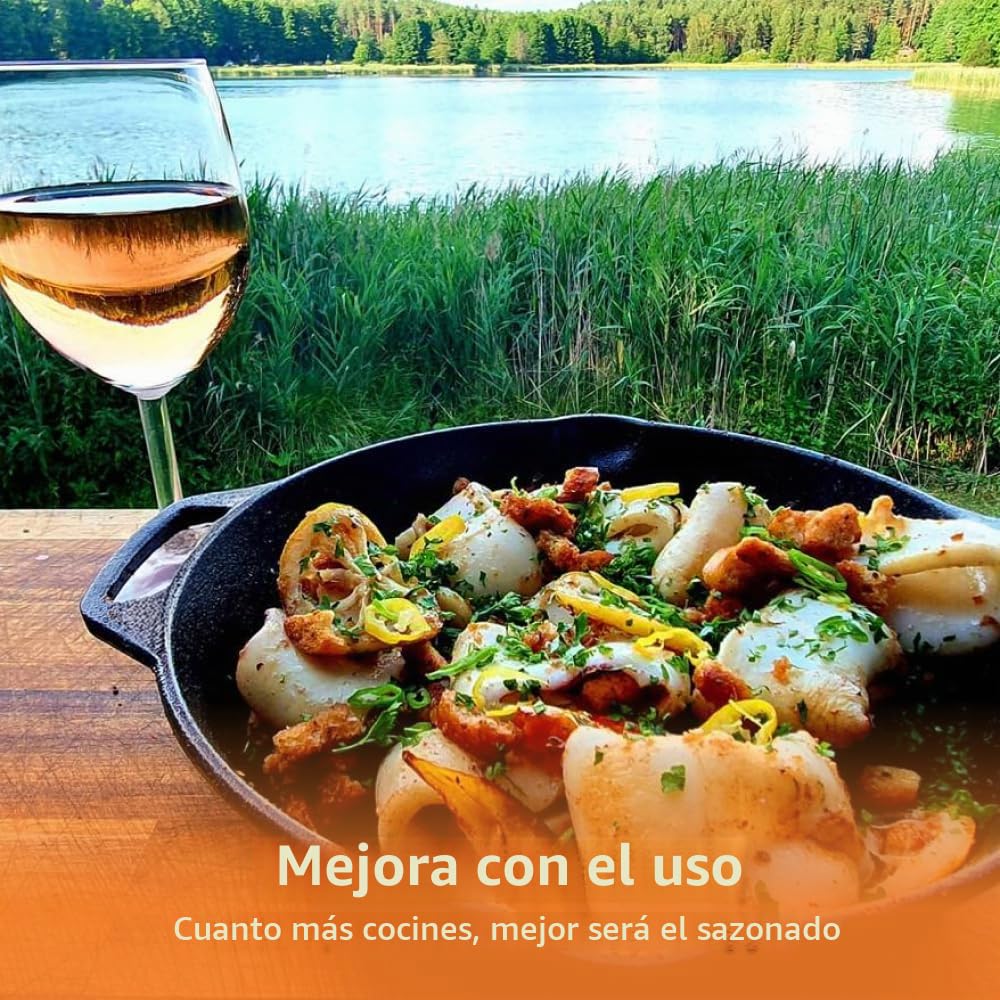 TEXAS CLUB - Sartén grande de hierro fundido, 30 cm - Sartén con mango de metal para parrilla y barbacoa