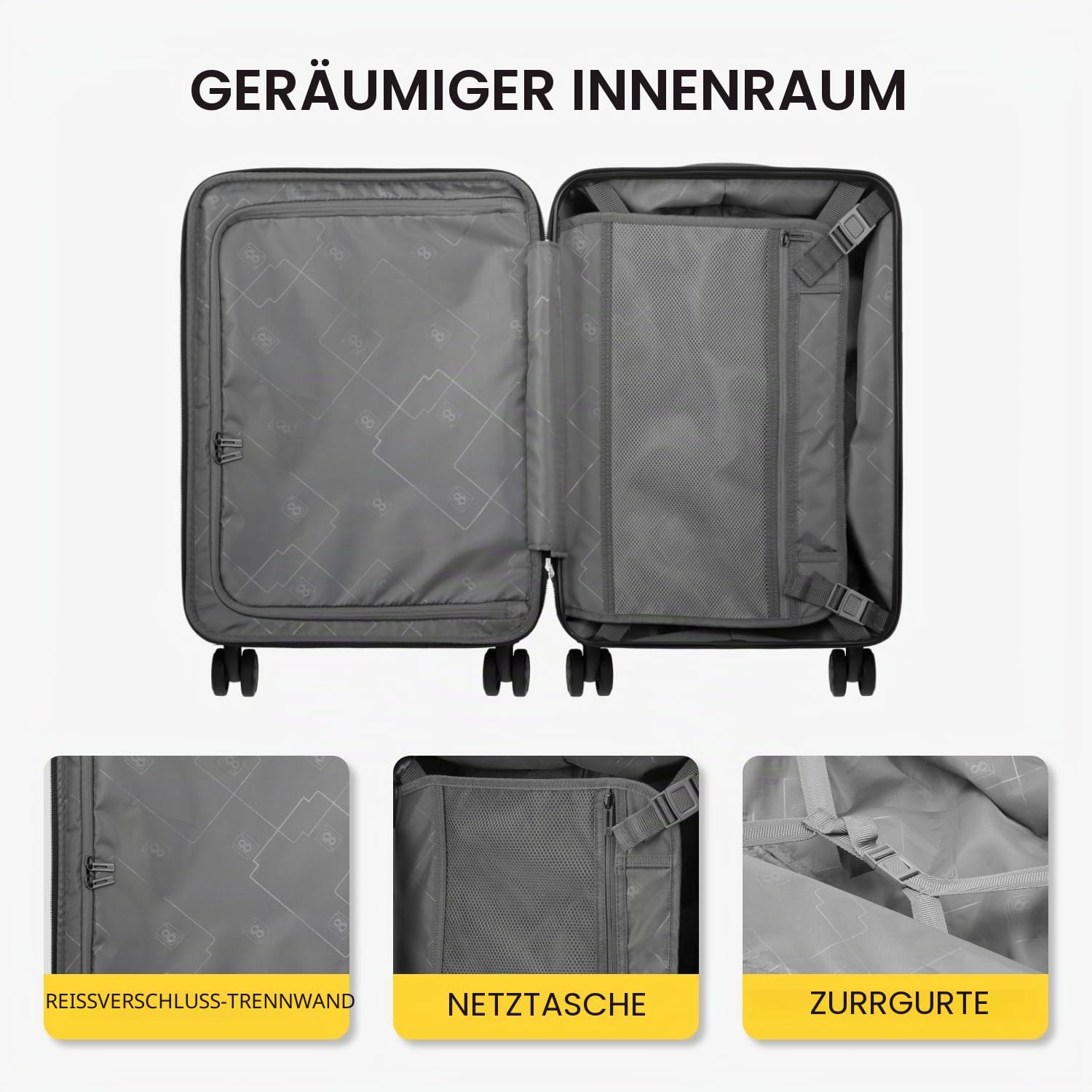 LEVEL8 Koffer Trolleys Leicht ABS+ PC Handgepäck Hartschalen-Koffer Trolley Rollkoffer Reisekoffer Erweiterbar, TSA, 4 Rollen, 55 cm, 36-42 Liter, Blau