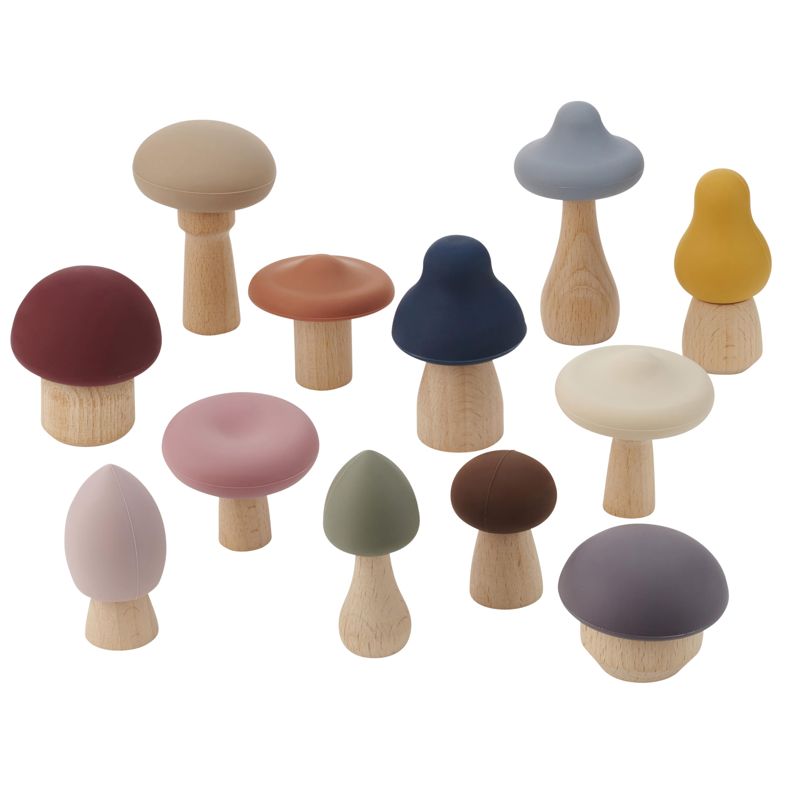 tickit SiliSoft Woodland Mushroom Set  12 Soft Silicone & Wooden Mushrooms for Sensory Play, Motor Skills & Imaginative Small-World Adventures, Earth