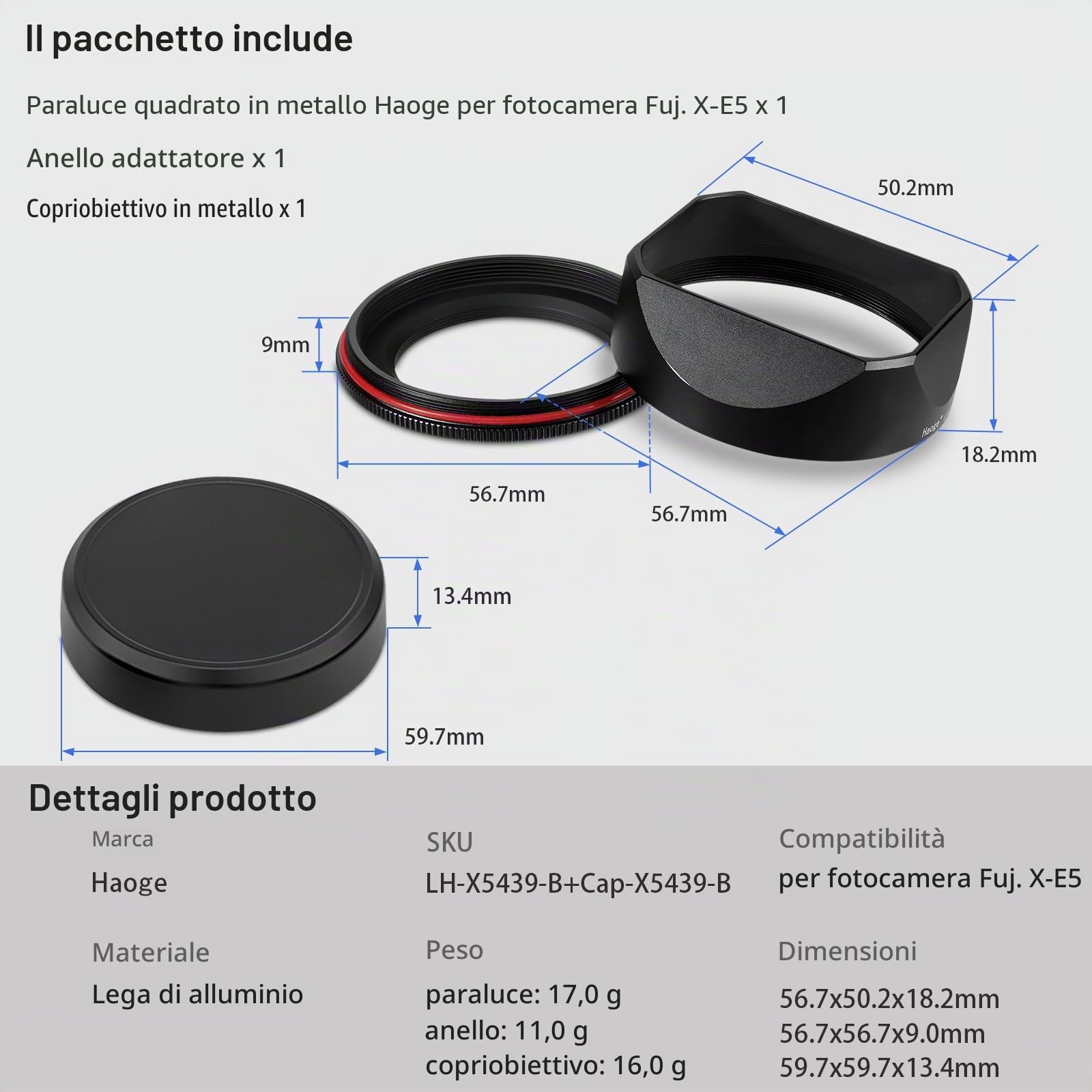 Haoge Paraluce in metallo da 39 mm per Fujifilm X-E5 e XF 23 mm f2.8 set Fujinon XF27mmF2.8 R WR paraluce a vite nero, con tappo in metallo, su kit corpo fotocamera XE5