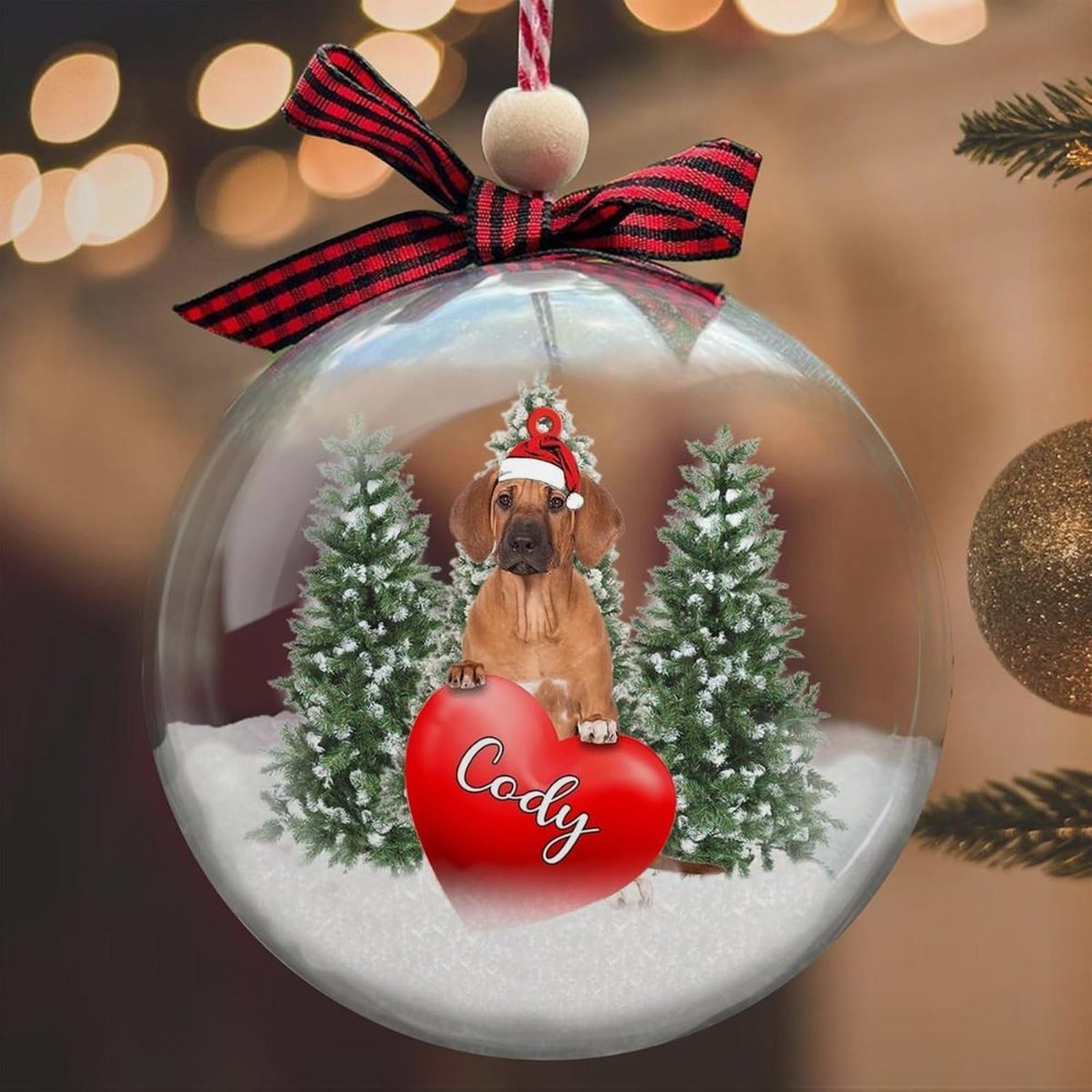 Luckluccy Personalized Rhodesian Ridgeback Ornament,Ball Ornament For Christmas Tree,Customized Dog Photo,Xmas 2025 Gifts For Dog Lovers