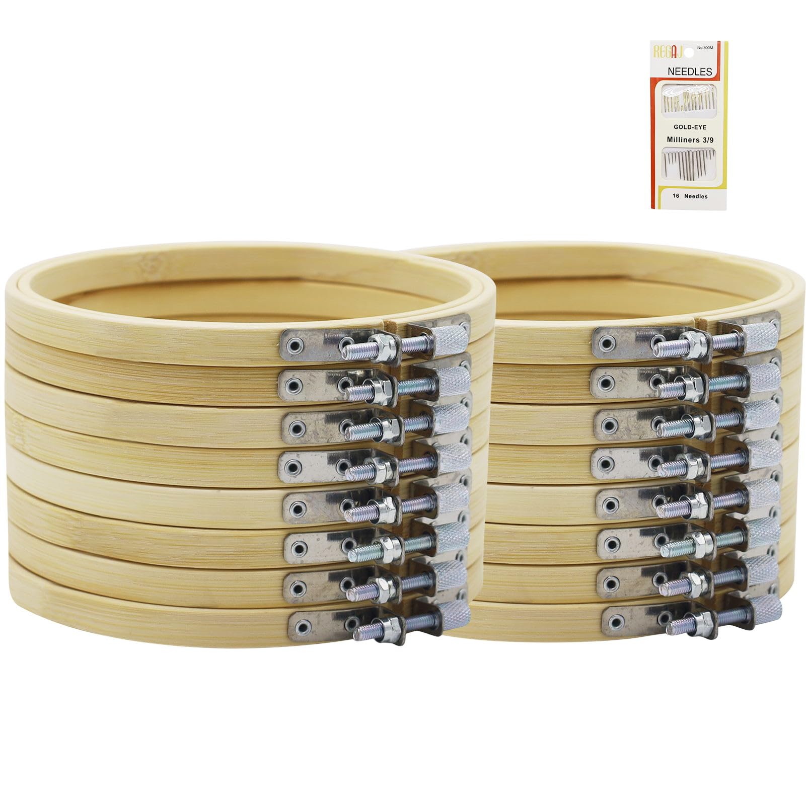 HXMJIED 16 Pack 5 inch Mini Bamboo Circle, Round Embroidery Hoop, Embroidery Hoop Cross Stitch Hoop Ring, Adjustable Bamboo Cross Stitch Hoop Circle Ring, Cross Stitch Frames and Hoops