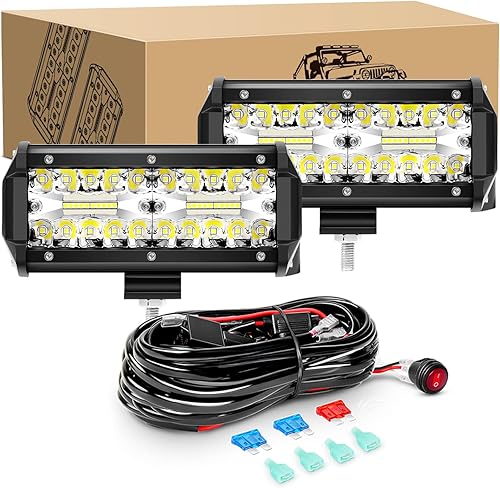 Miniatura 1 de GOOACC 2 módulos LED de triple fila de 6.5 pulgadas, 120 W, barra de luz antiniebla, iluminación de conducción con arnés de cableado todoterreno de