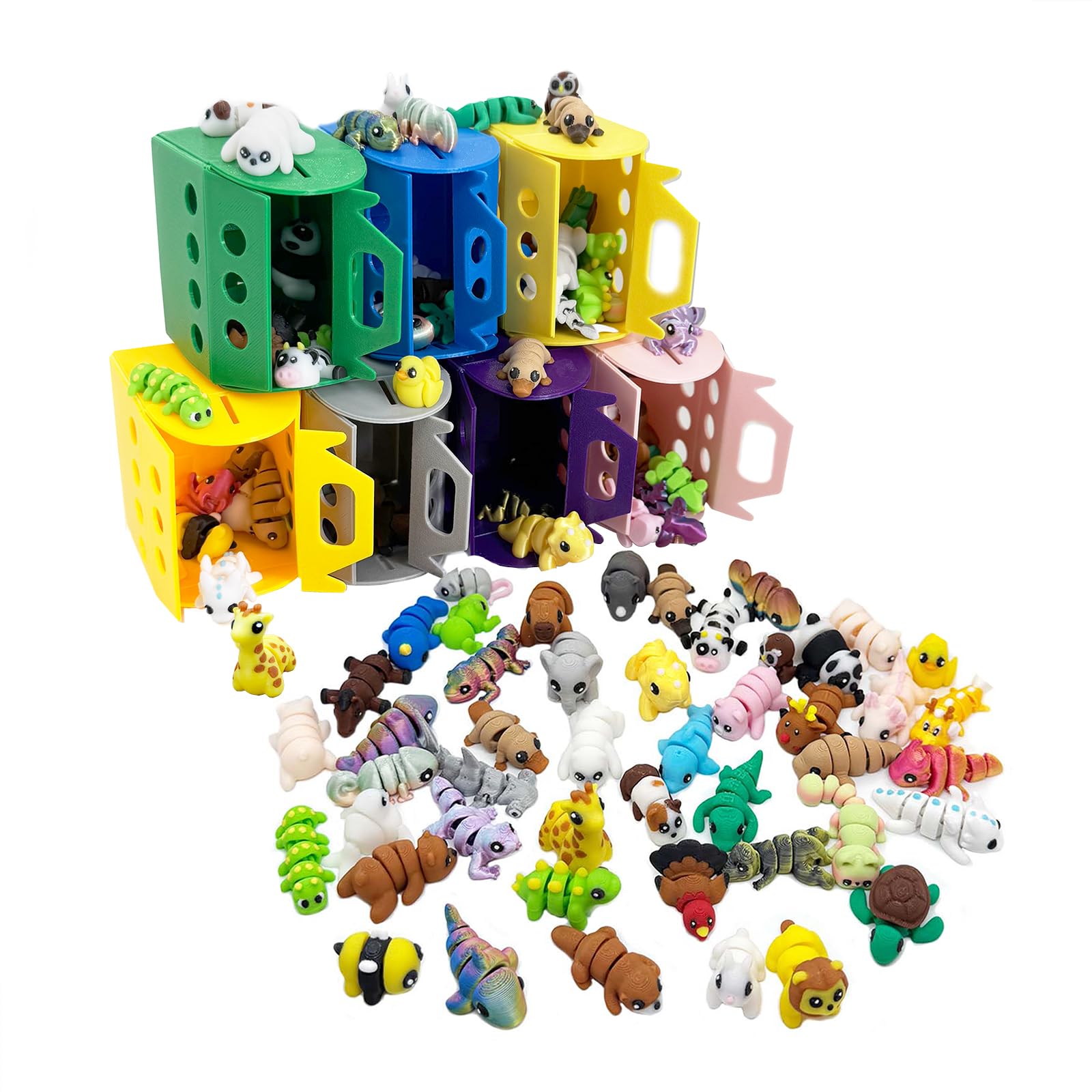 20Pcs Mini Animals Figures Set, 3D Printed Small Animal Flexible Fidget Toy, 3D Printed Cute Animal Home, Office, Executiv...