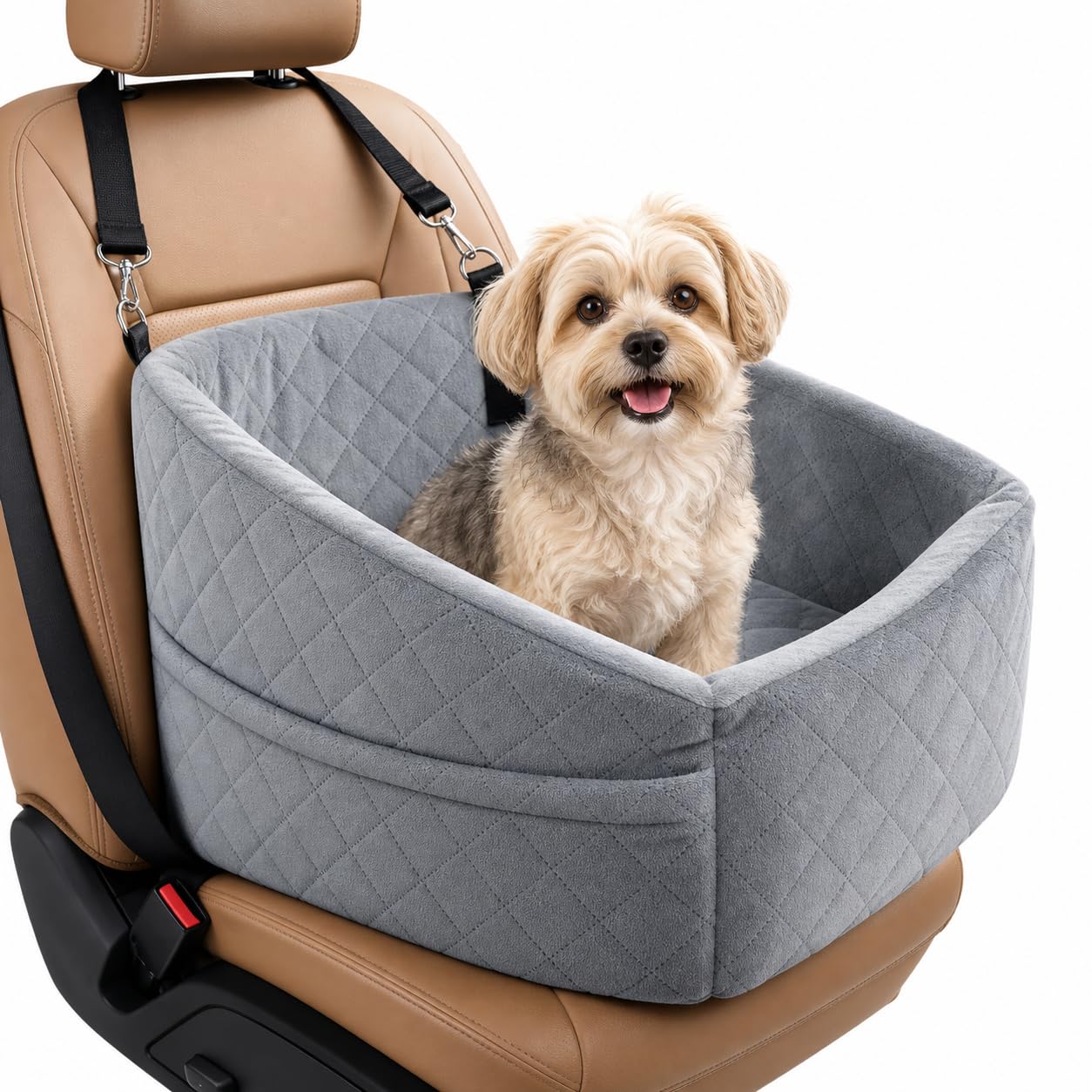 Dog Car Seat for Medium Sized Dog, Car Dog Bed with Adjustable Leashes (Grey)