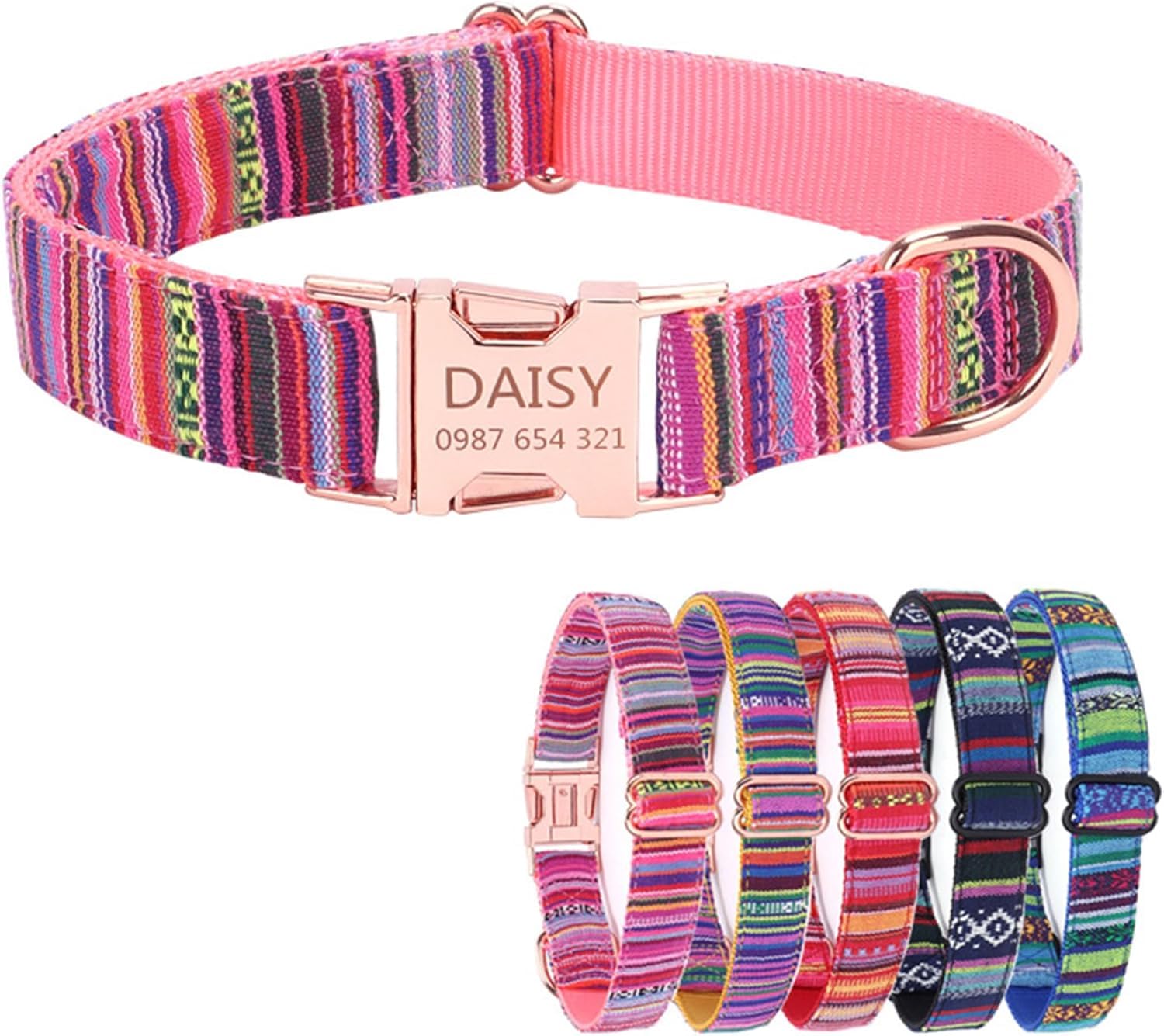 Handimake Customized Pet Collar with Personalized Dog Name and Phone Number | Nylon Embroidered Puppy Collar for Small Medium Large Boy Girl Dogs | Laser Engraved (Laser Engraving Collar)