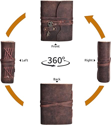 Miniatura 6 de Leather Village Diario, diseño de época, de cuero, unisex, papel tipo antiguo hecho a mano, cierre de llave estilo antiguo, libro de sombras,