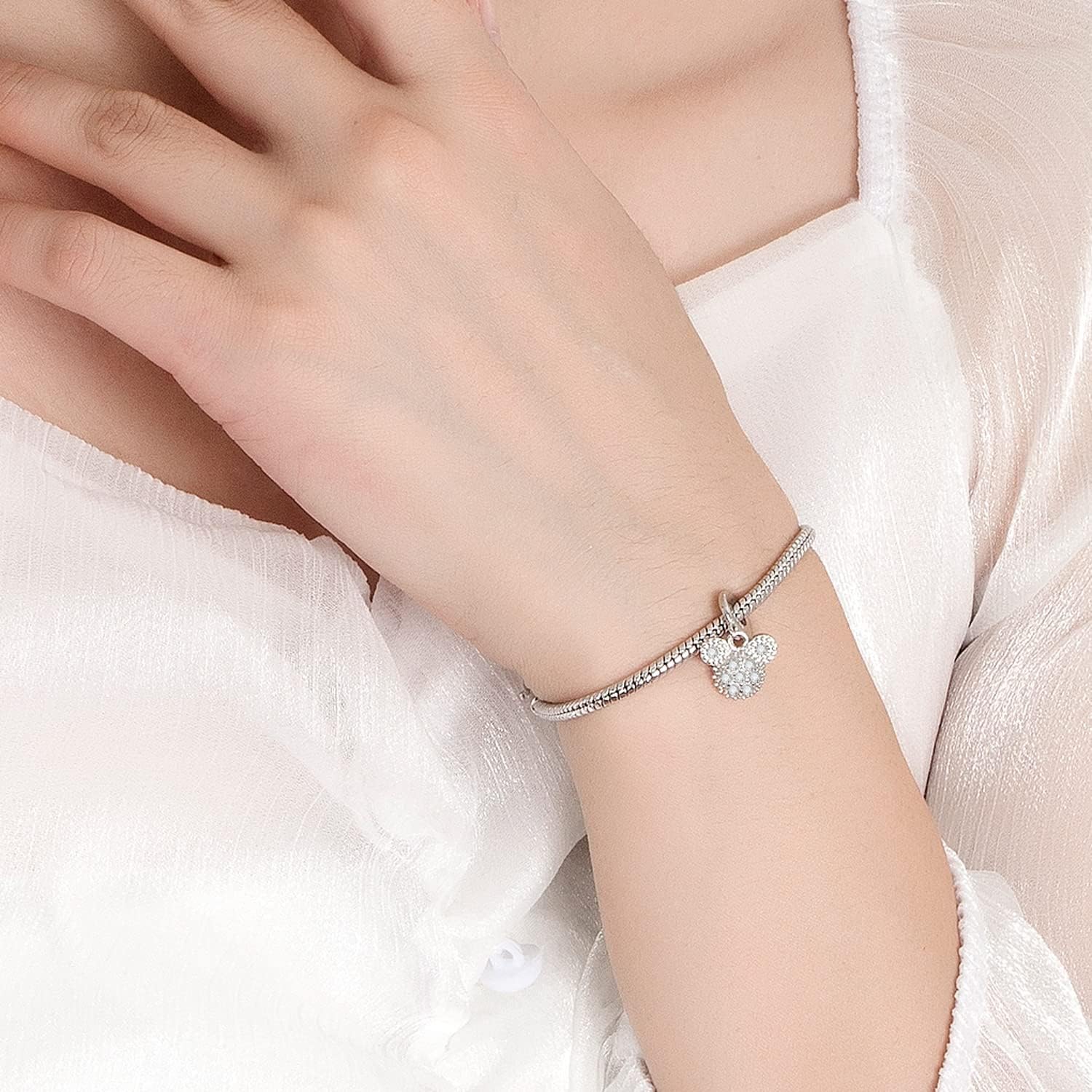 H&Beautimer Pure 925 Silver Bracelet Women's 3MM Snake Chain Little Bear Animals Pendant Bracelet Cute Jewelry 6.3-9'' Gift - Spring Buckle - Image 3