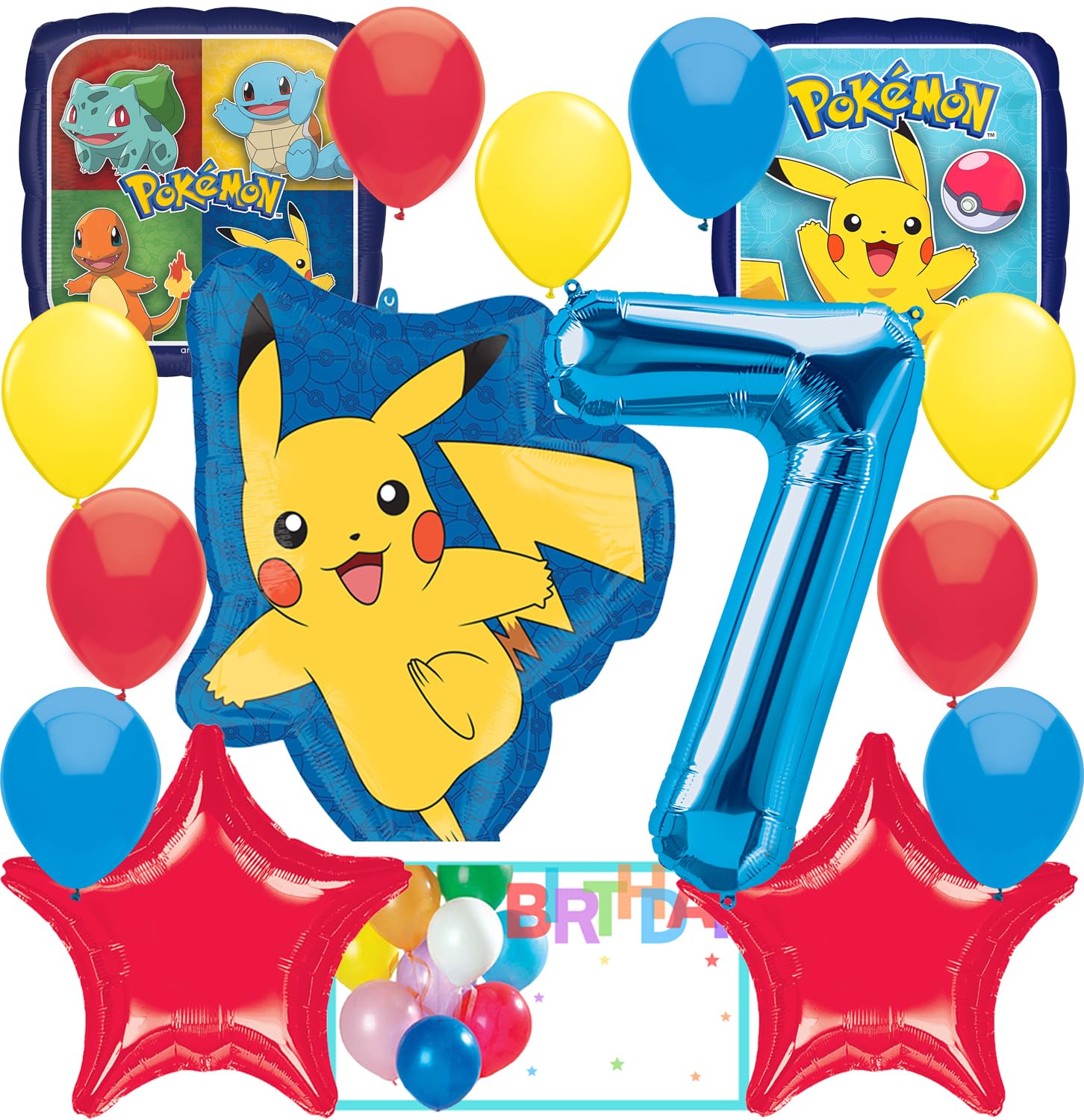 Anagram Pikachu Foil Balloon Bouquet Set | Intended for Pokemon Pokeball Theme Party Accesory Multicolor 7th Birthday, AN-29460,AN-36332