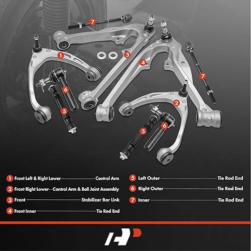 Miniatura 2 de A-Premium Juego de 10, brazo de control superior inferior, barra estabilizadora, extremo de barra de acoplamiento interior exterior, compatible con