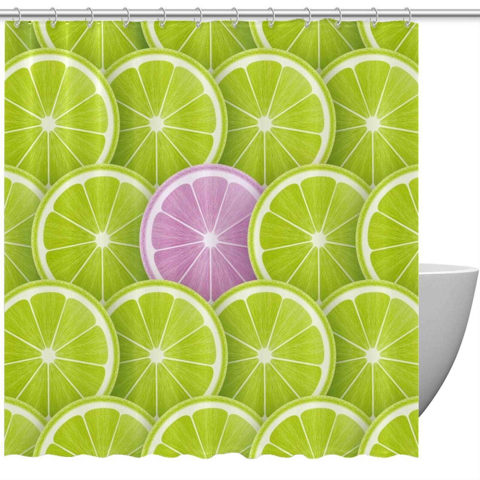 Rideau de douche motif citron vert dynamisant pour baignoire familiale