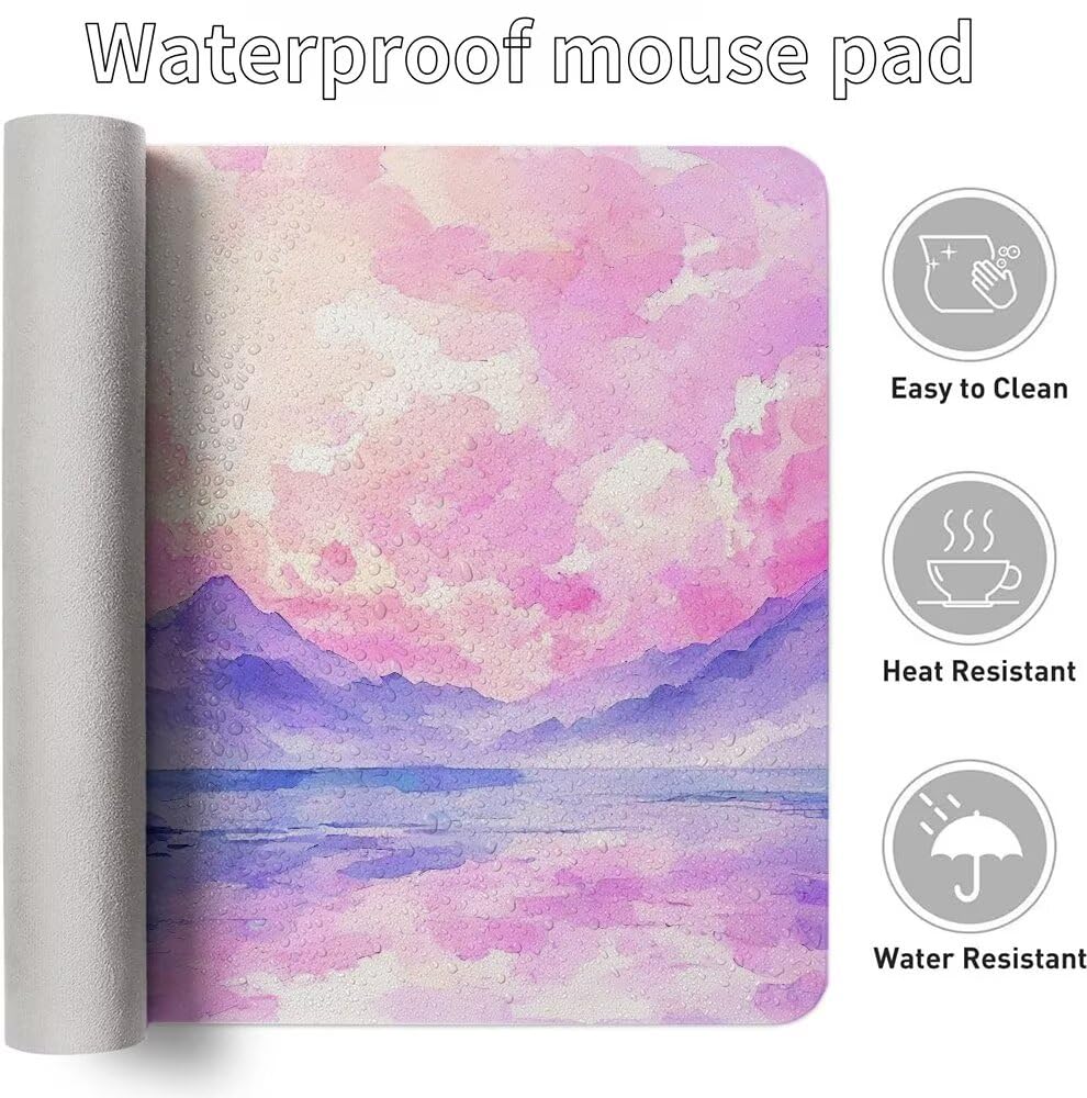 Tappetino Mouse Rosa Tappetino Scrivania Montagna Tappetino Mouse Gaming Confortevole Superficie Superfine Poliestere Fibra Base Solida in Gomma per Presa Salda Lavabile Mouse Pad 1200x600x3mm H2-93